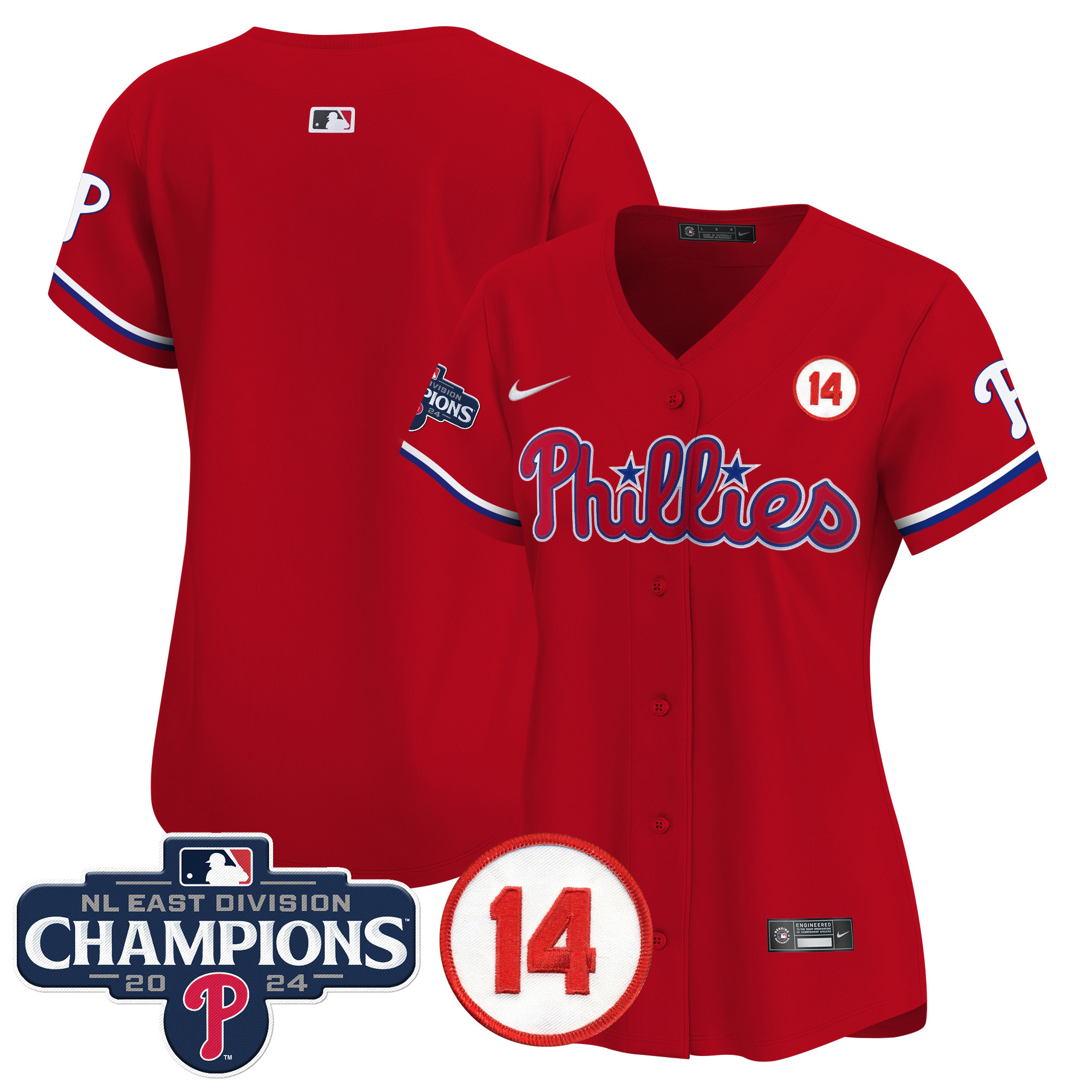 Women's Phillies 2024 NL East Division Champions & Pete Rose Patch Gold Vapor Premier Limited Jersey - All Stitched