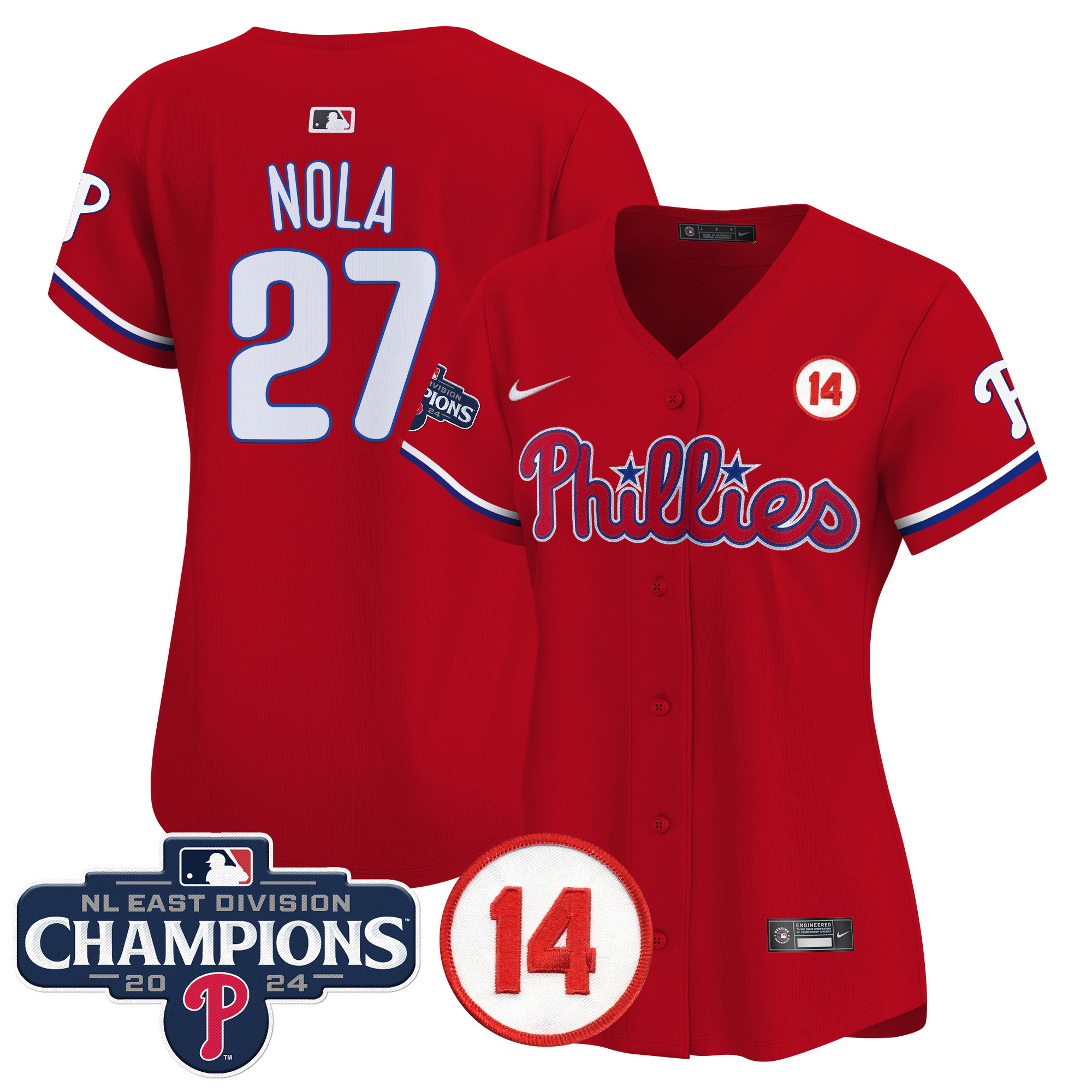Women's Phillies 2024 NL East Division Champions & Pete Rose Patch Gold Vapor Premier Limited Jersey - All Stitched