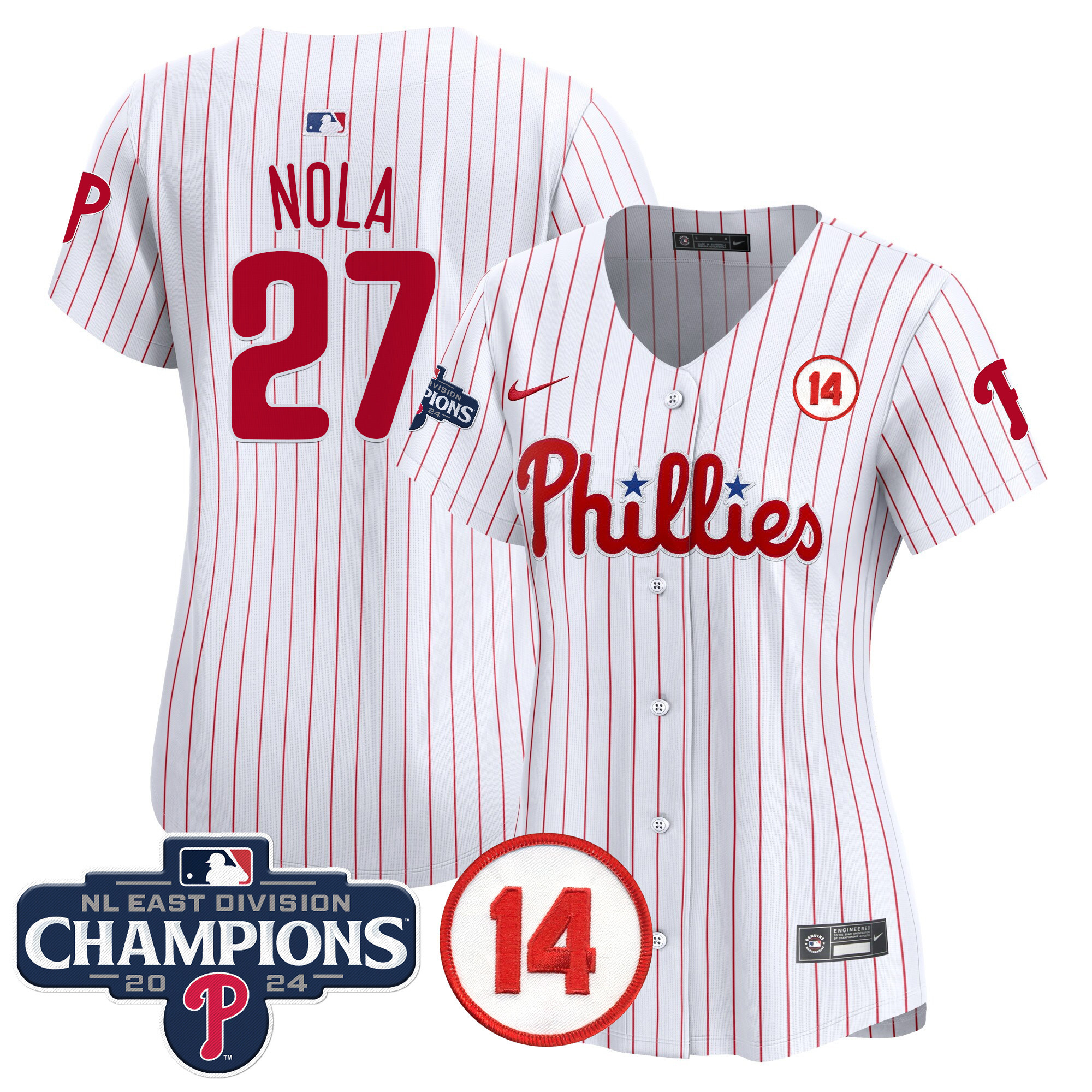 Women's Phillies 2024 NL East Division Champions & Pete Rose Patch Gold Vapor Premier Limited Jersey - All Stitched