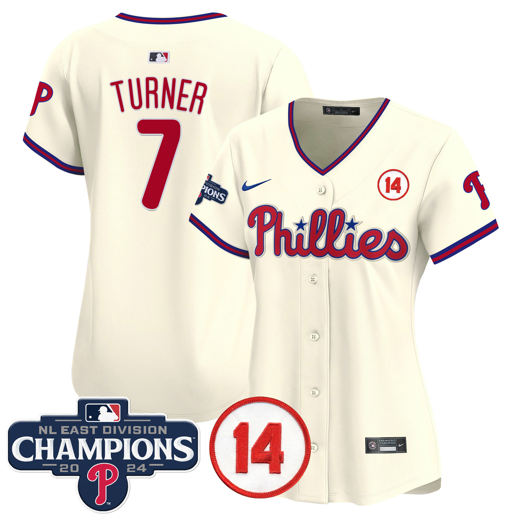 Women's Phillies 2024 NL East Division Champions & Pete Rose Patch Gold Vapor Premier Limited Jersey - All Stitched