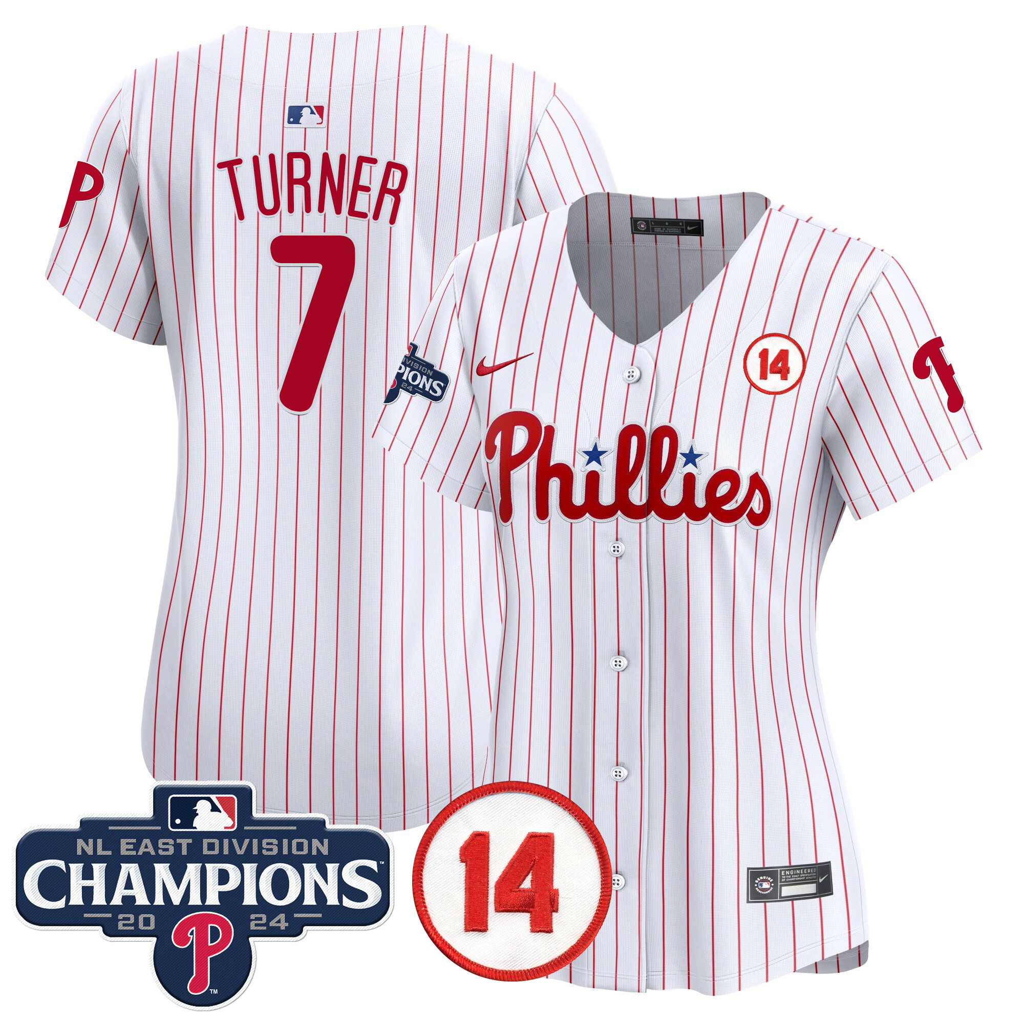 Women's Phillies 2024 NL East Division Champions & Pete Rose Patch Gold Vapor Premier Limited Jersey - All Stitched
