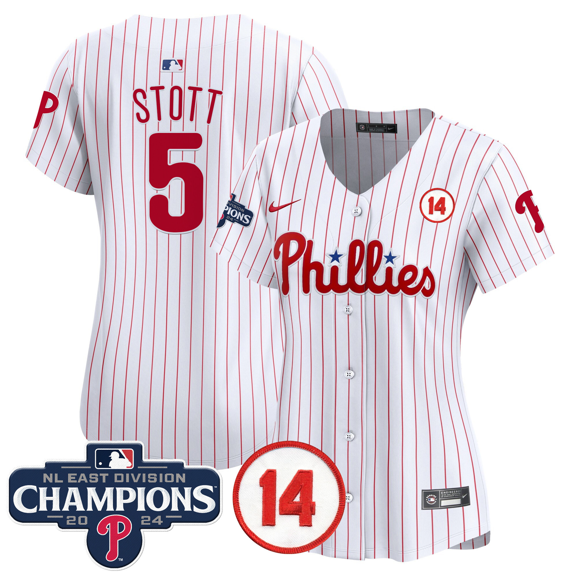 Women's Phillies 2024 NL East Division Champions & Pete Rose Patch Gold Vapor Premier Limited Jersey - All Stitched