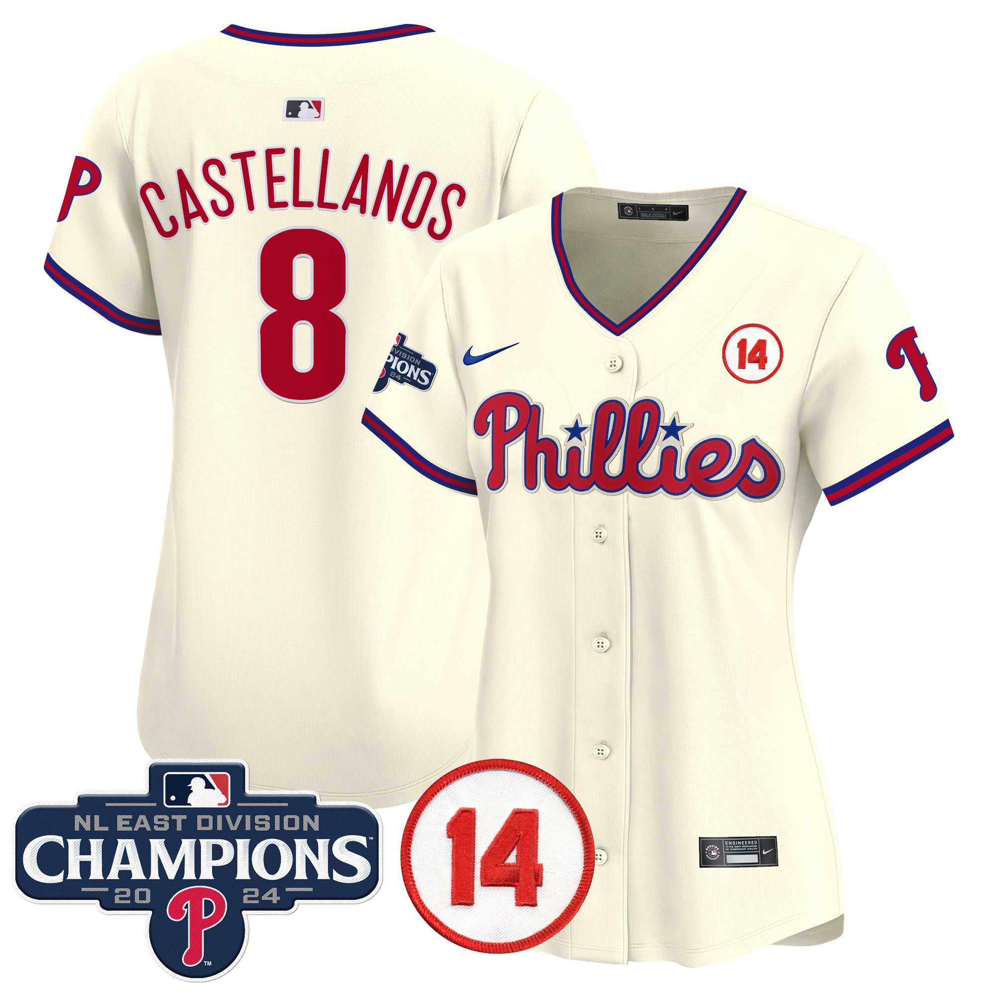 Women's Phillies 2024 NL East Division Champions & Pete Rose Patch Gold Vapor Premier Limited Jersey - All Stitched