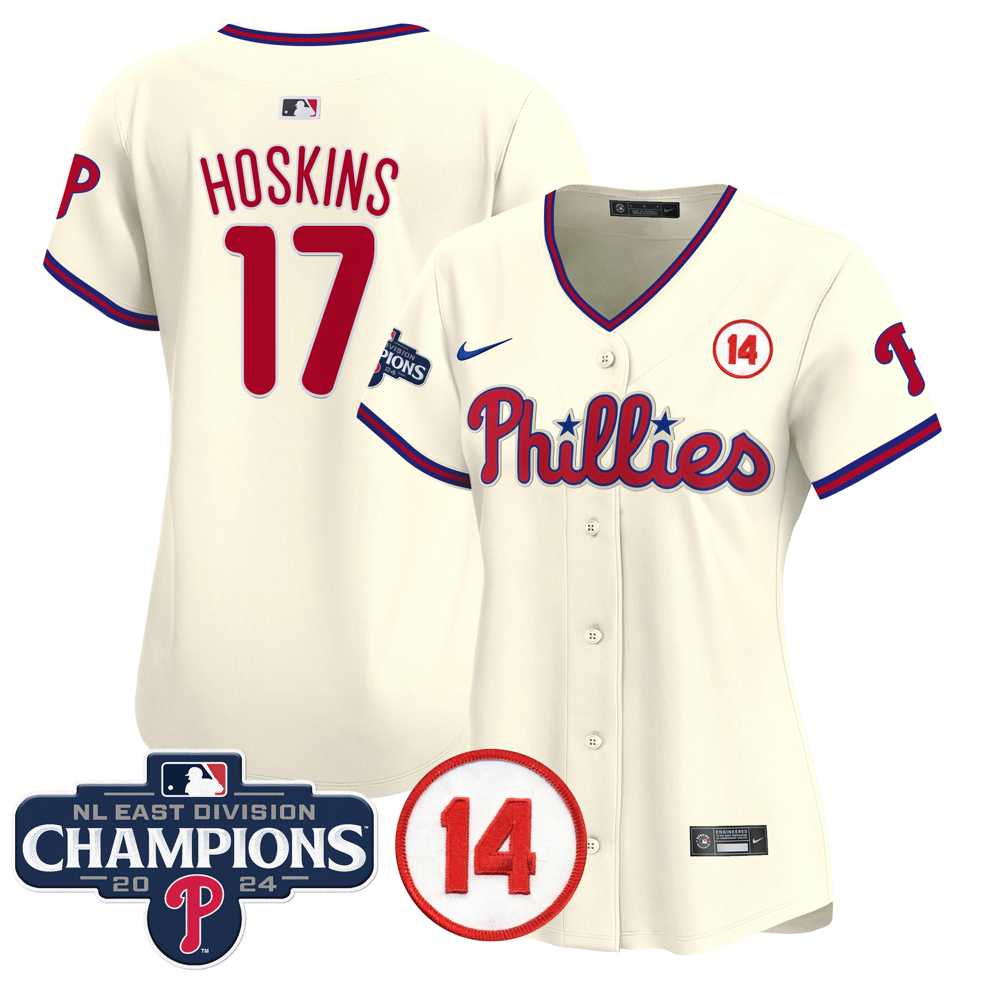 Women's Phillies 2024 NL East Division Champions & Pete Rose Patch Gold Vapor Premier Limited Jersey - All Stitched