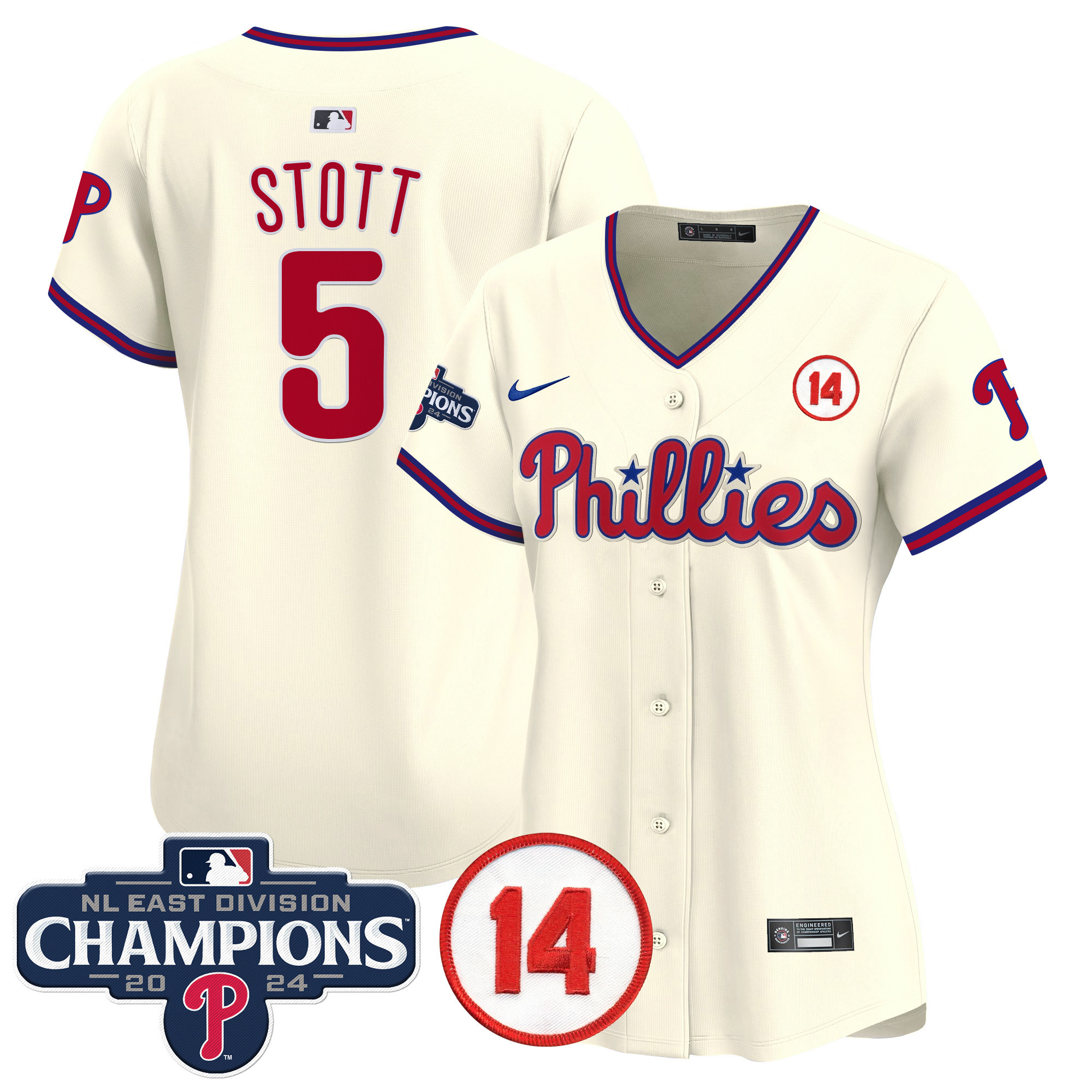 Women's Phillies 2024 NL East Division Champions & Pete Rose Patch Gold Vapor Premier Limited Jersey - All Stitched