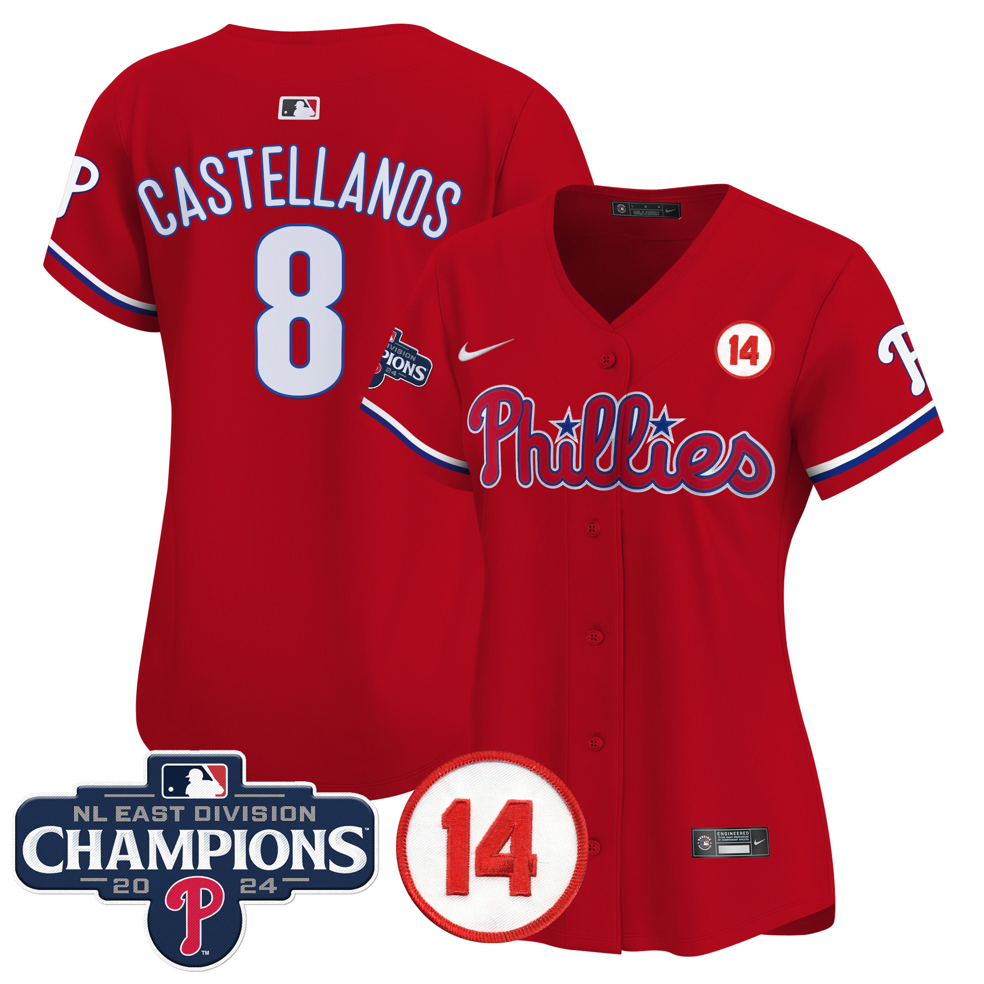 Women's Phillies 2024 NL East Division Champions & Pete Rose Patch Gold Vapor Premier Limited Jersey - All Stitched