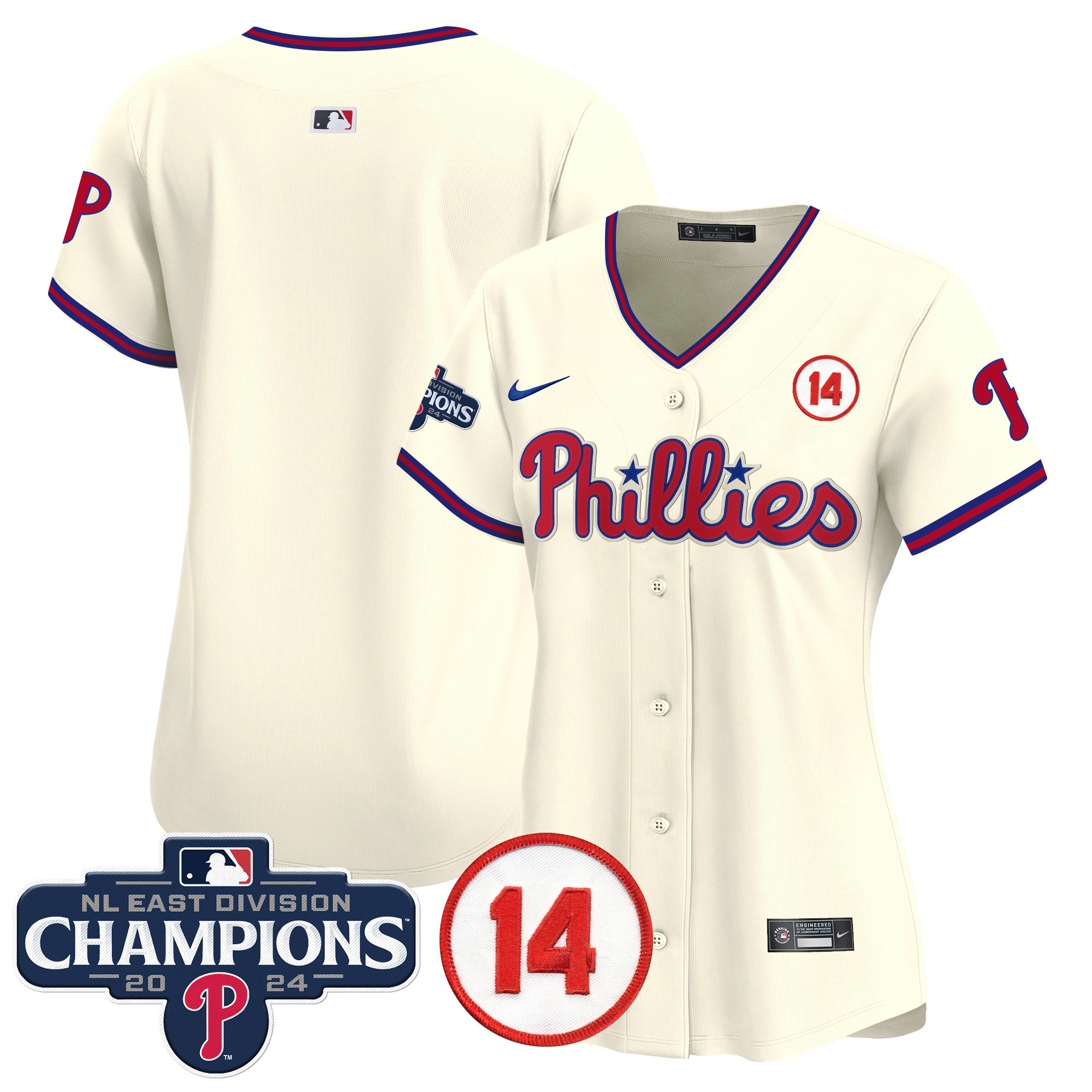 Women's Phillies 2024 NL East Division Champions & Pete Rose Patch Gold Vapor Premier Limited Jersey - All Stitched