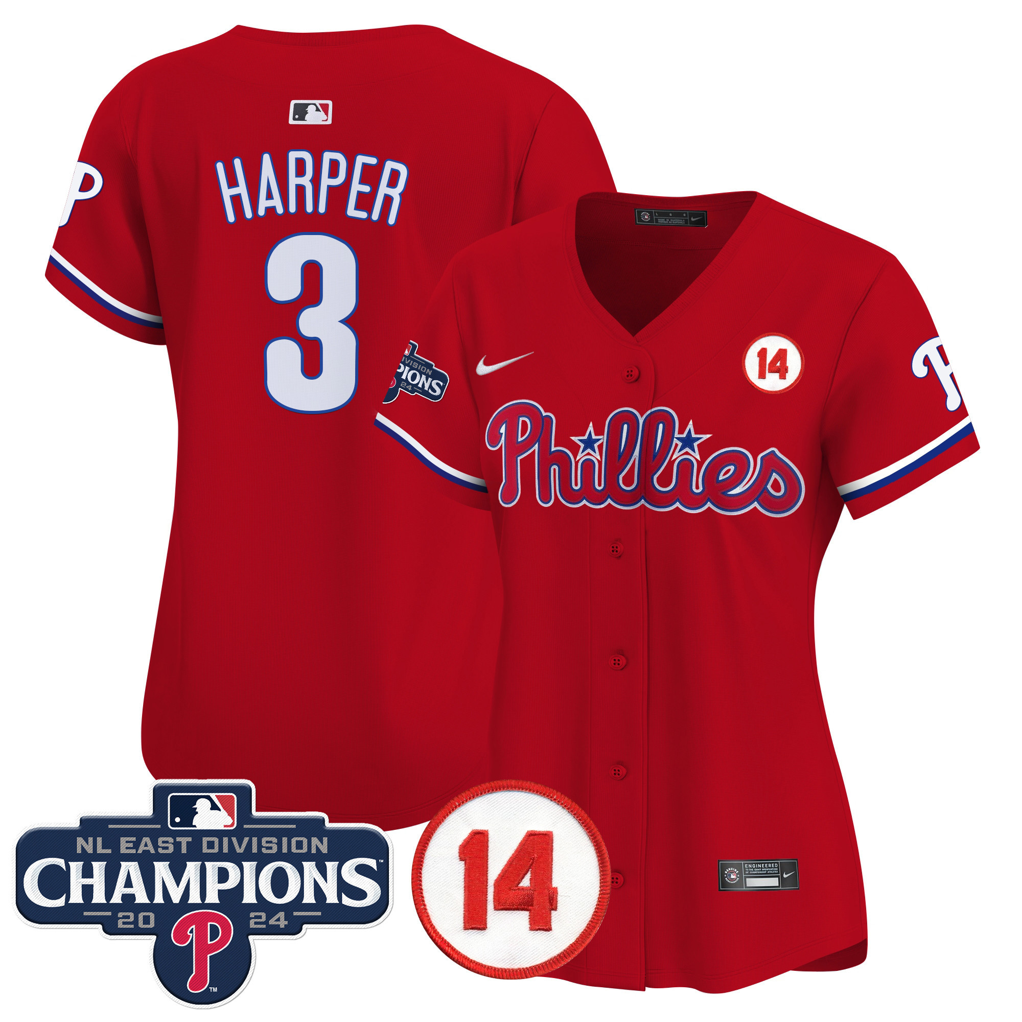 Women's Phillies 2024 NL East Division Champions & Pete Rose Patch Gold Vapor Premier Limited Jersey - All Stitched