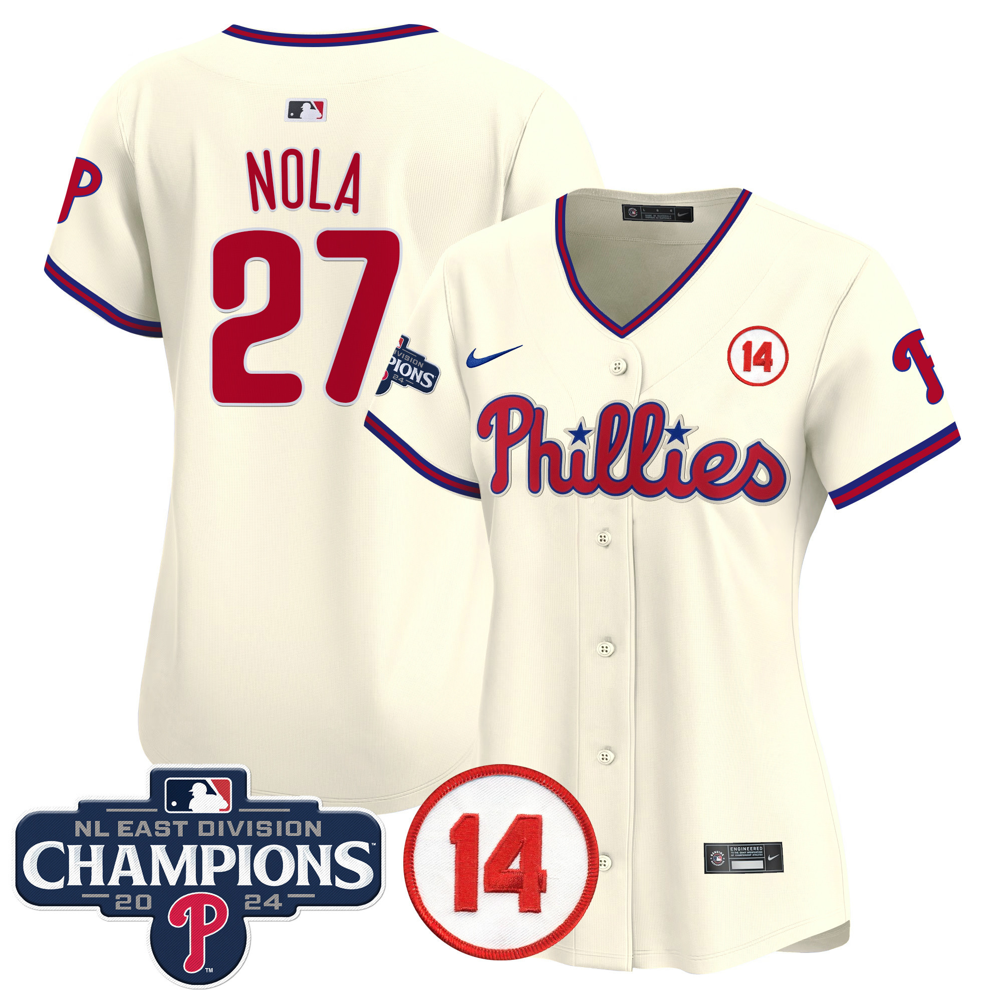 Women's Phillies 2024 NL East Division Champions & Pete Rose Patch Gold Vapor Premier Limited Jersey - All Stitched