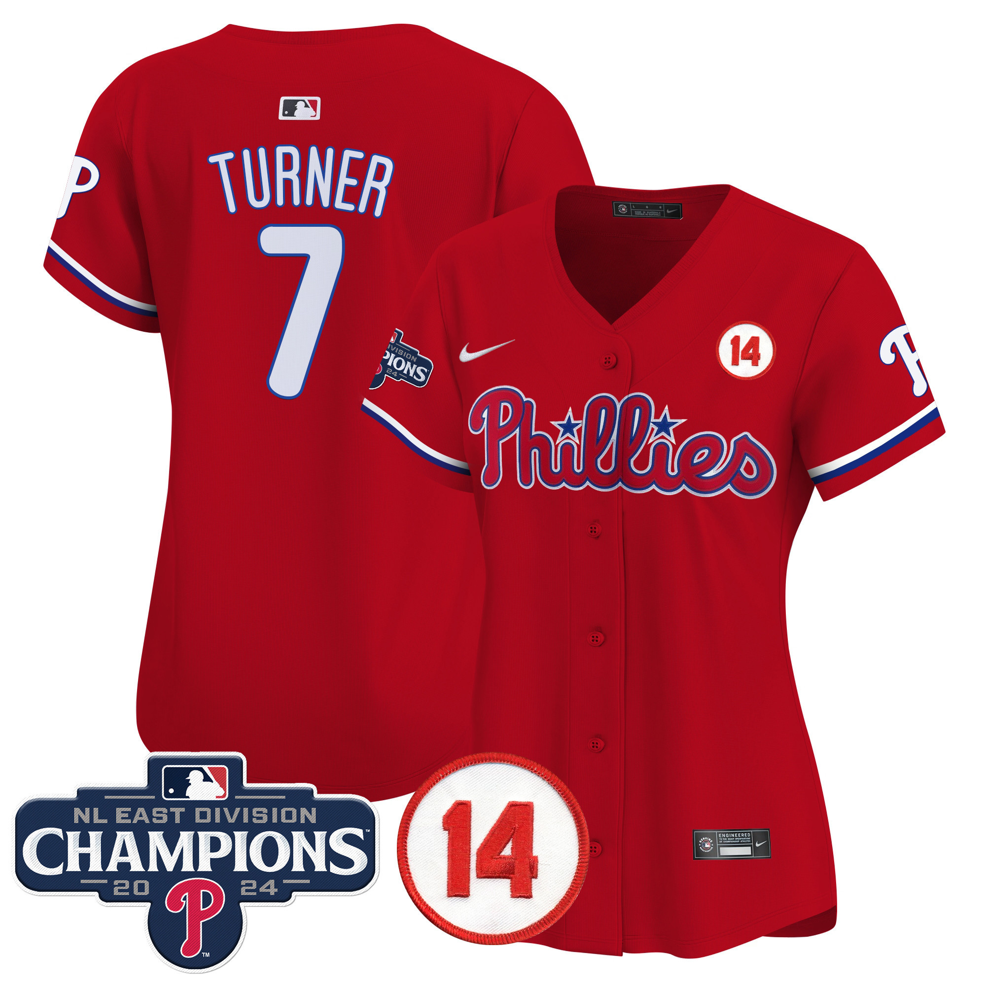 Women's Phillies 2024 NL East Division Champions & Pete Rose Patch Gold Vapor Premier Limited Jersey - All Stitched