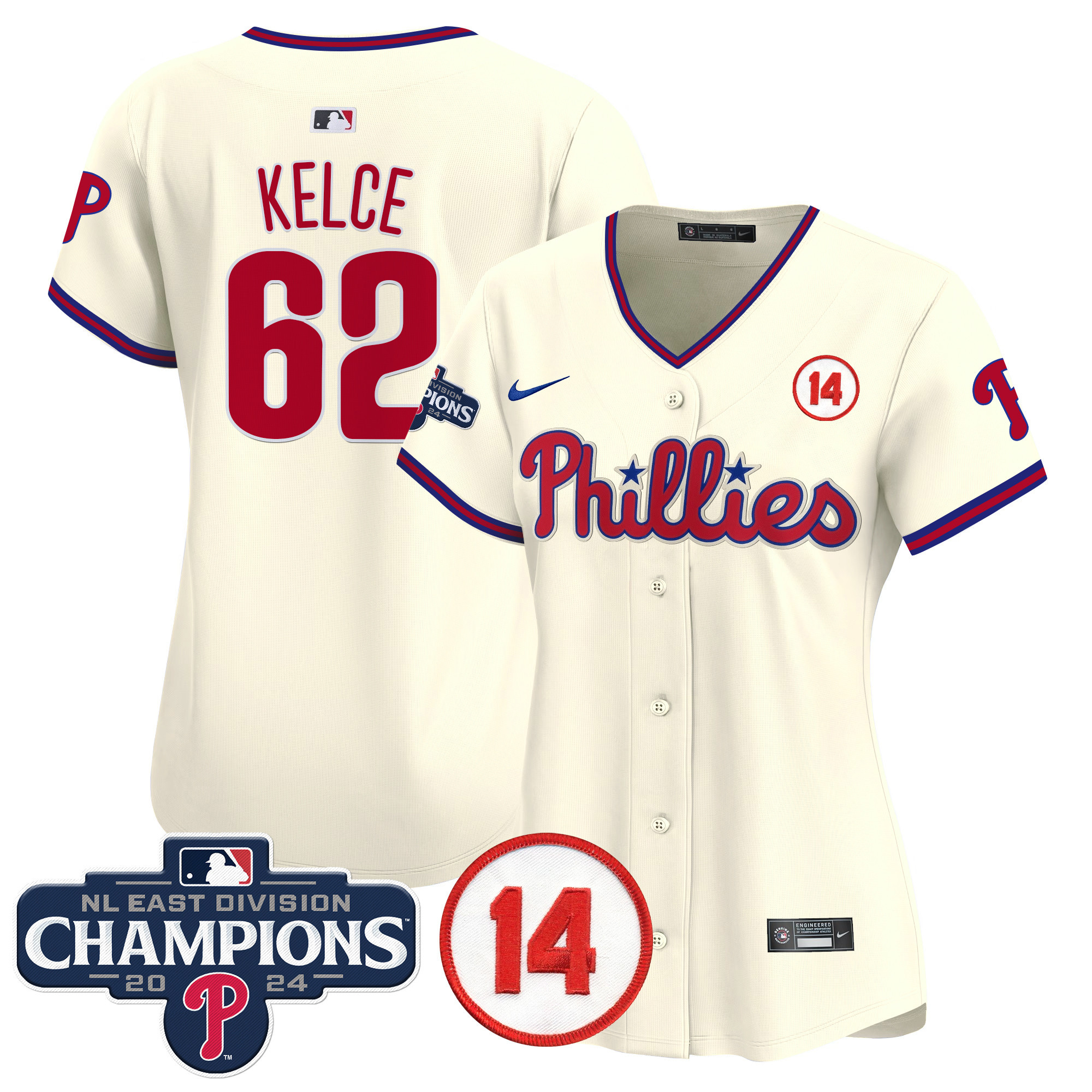 Women's Phillies 2024 NL East Division Champions & Pete Rose Patch Gold Vapor Premier Limited Jersey - All Stitched
