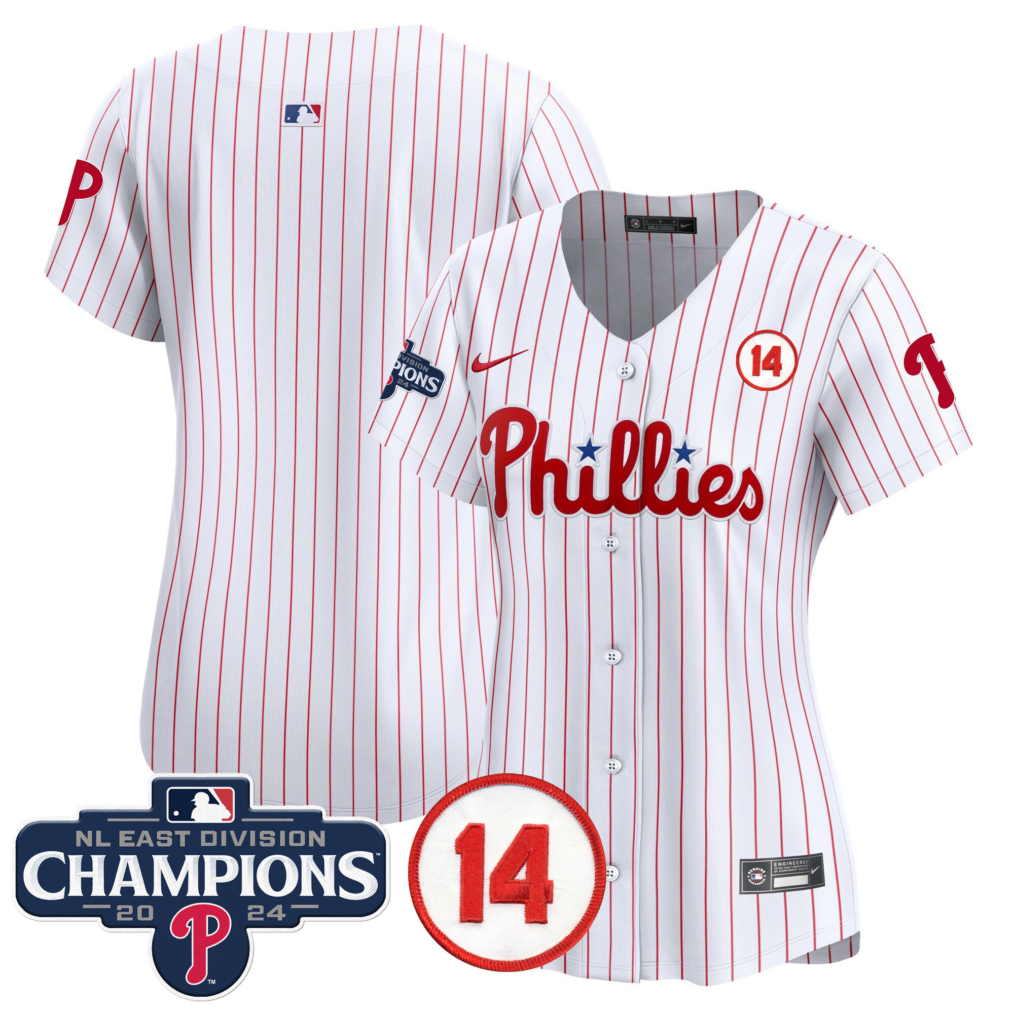 Women's Phillies 2024 NL East Division Champions & Pete Rose Patch Gold Vapor Premier Limited Jersey - All Stitched