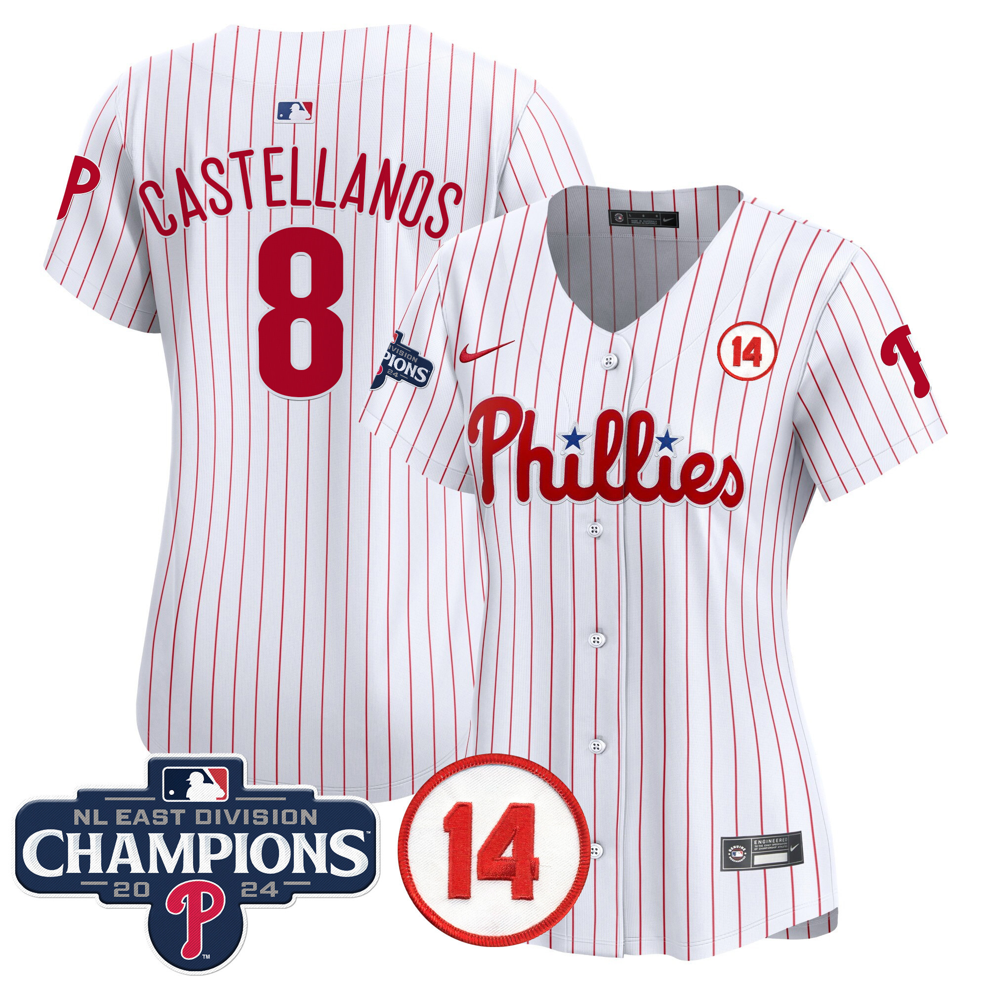 Women's Phillies 2024 NL East Division Champions & Pete Rose Patch Gold Vapor Premier Limited Jersey - All Stitched