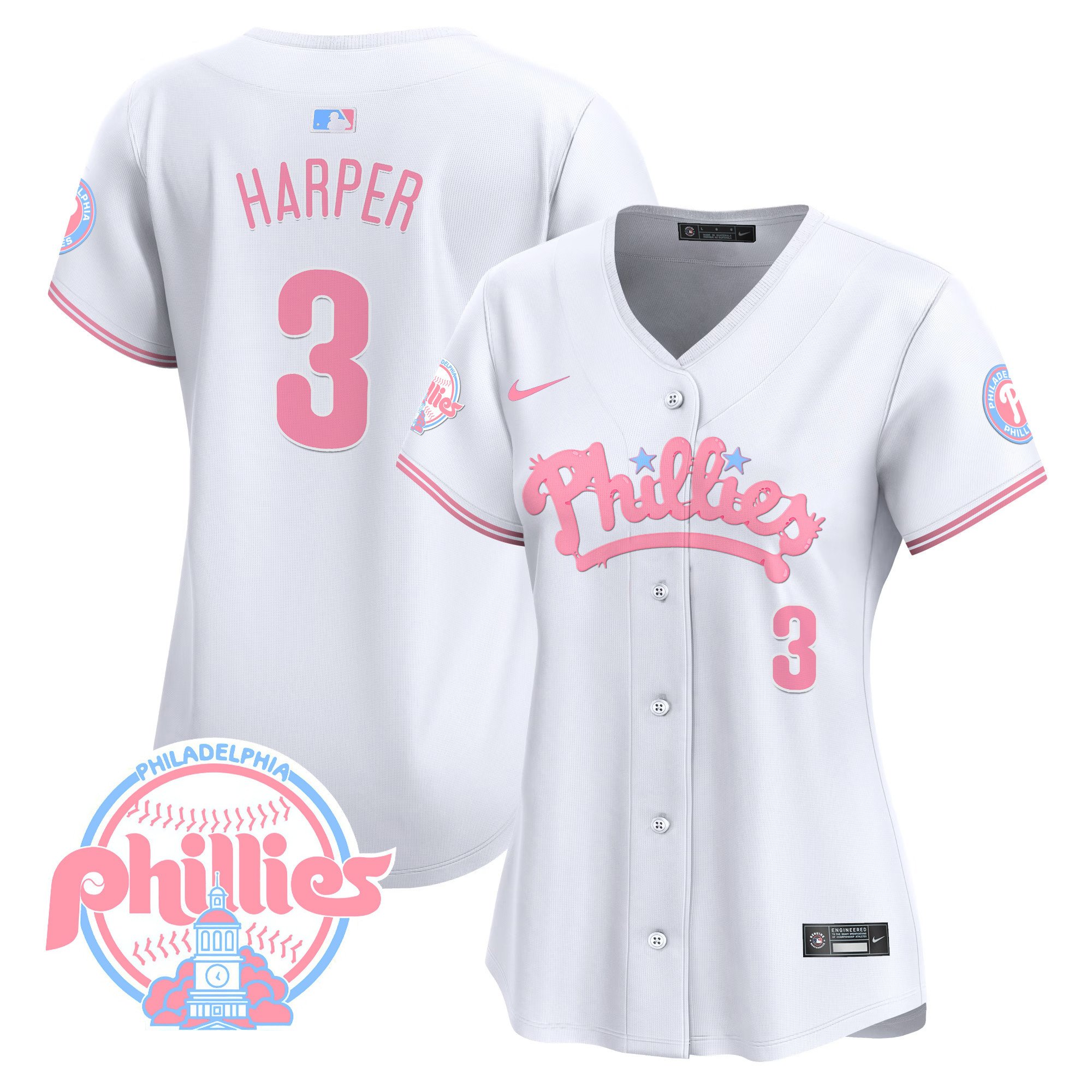 Women's Phillies Bubblegum Pink Vapor Premier Limited Jersey - All Stitched