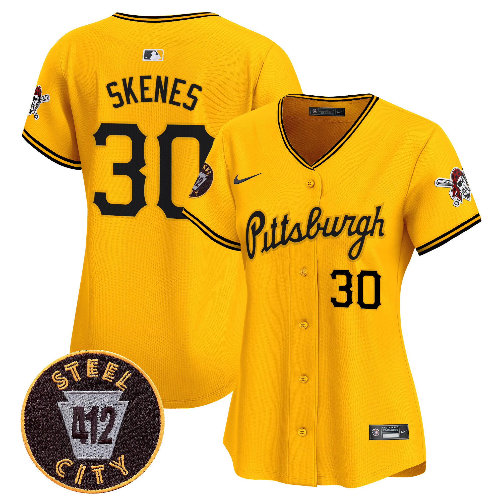 Women's Pittsburgh Pirates 412 Patch Vapor Premier Limited Jersey V4 - All Stitched