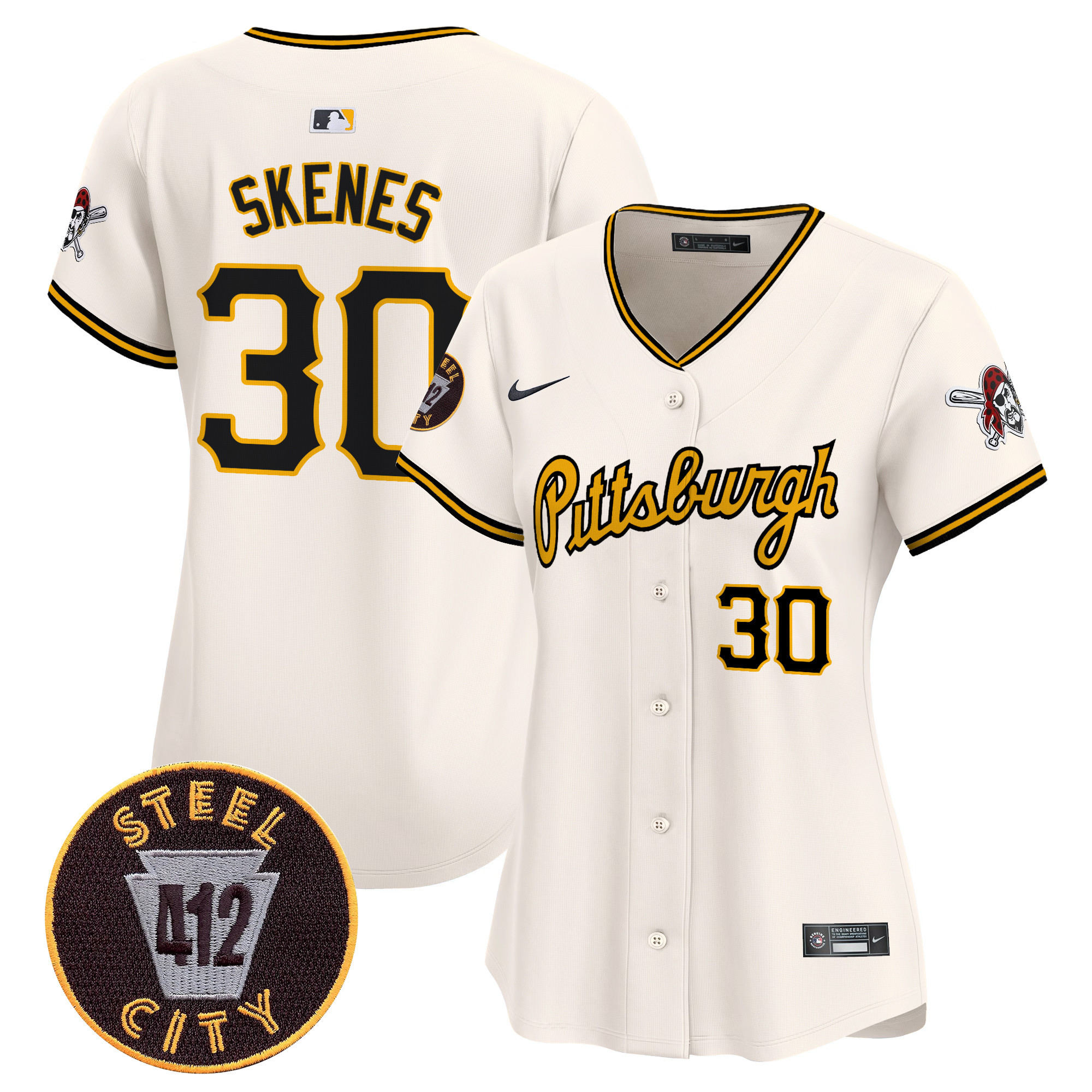 Women's Pittsburgh Pirates 412 Patch Vapor Premier Limited Jersey V4 - All Stitched