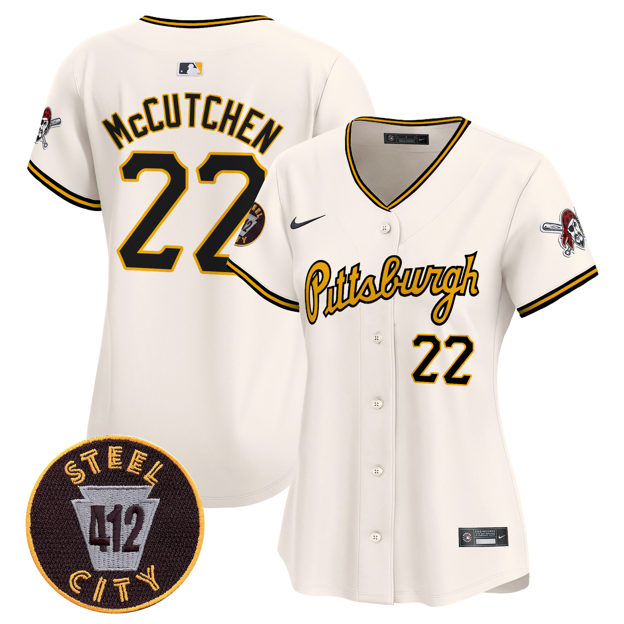 Women's Pittsburgh Pirates 412 Patch Vapor Premier Limited Jersey V4 - All Stitched