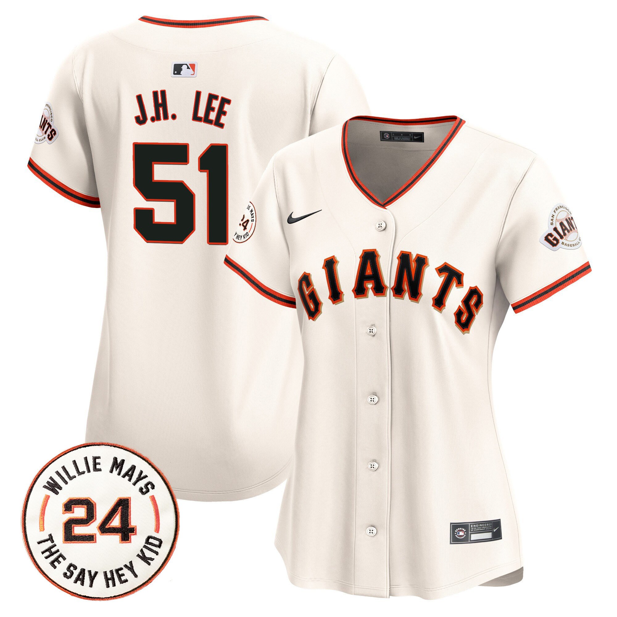 Women's San Francisco Giants 2024 Willie Mays Patch Vapor Premier Limited Jersey - All Stitched