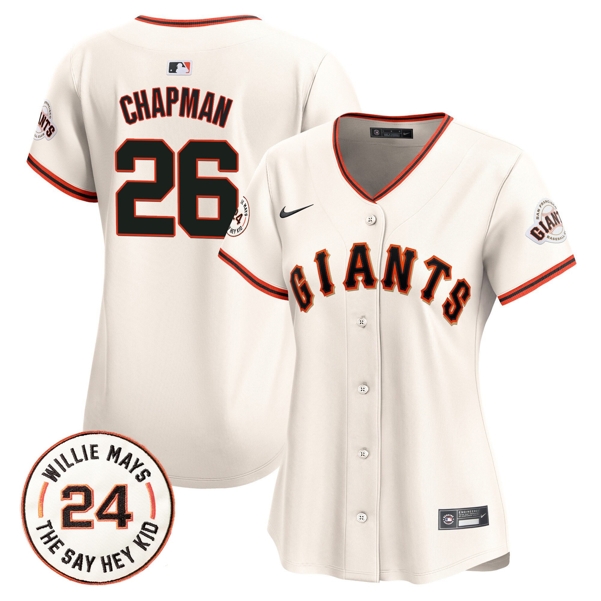 Women's San Francisco Giants 2024 Willie Mays Patch Vapor Premier Limited Jersey - All Stitched