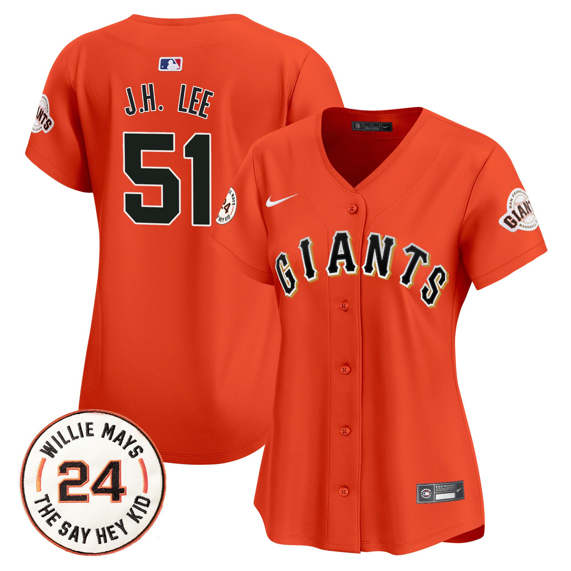 Women's San Francisco Giants 2024 Willie Mays Patch Vapor Premier Limited Jersey - All Stitched