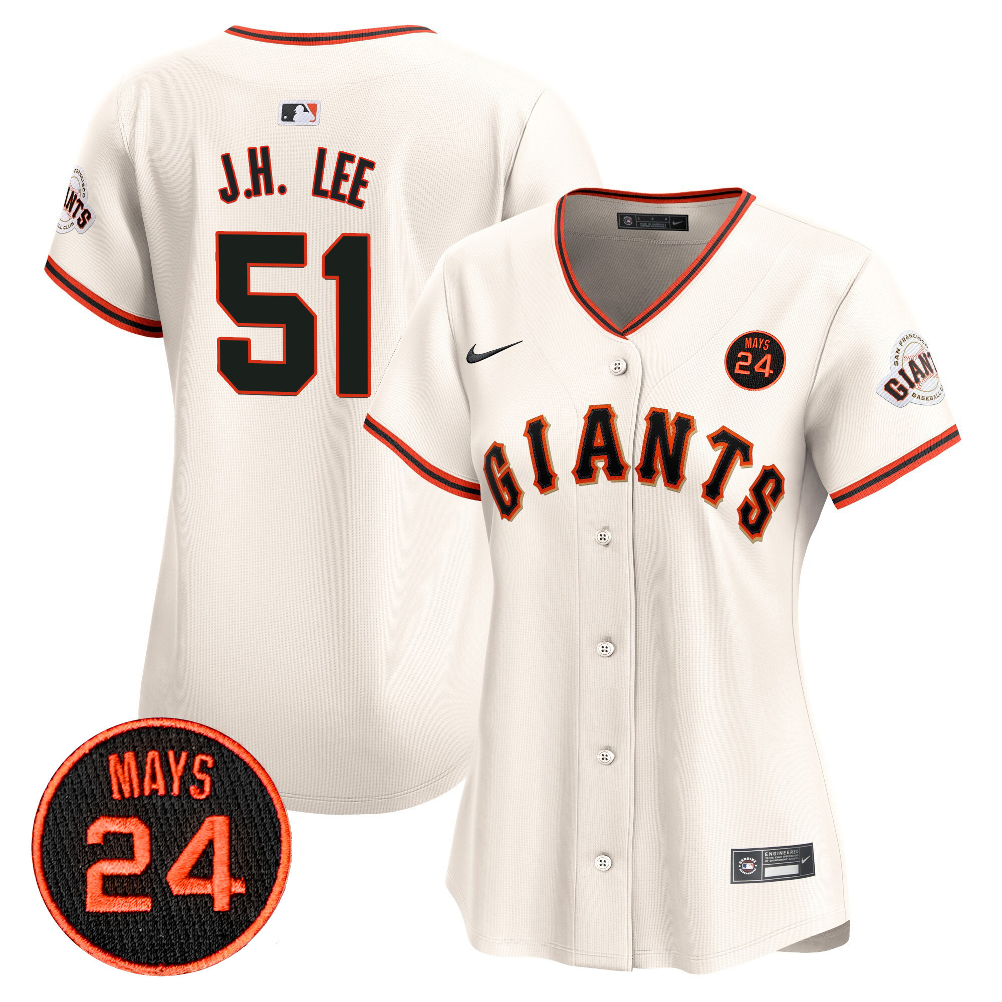Women's San Francisco Giants 2024 Willie Mays Patch Vapor Premier Limited Jersey V3 - All Stitched