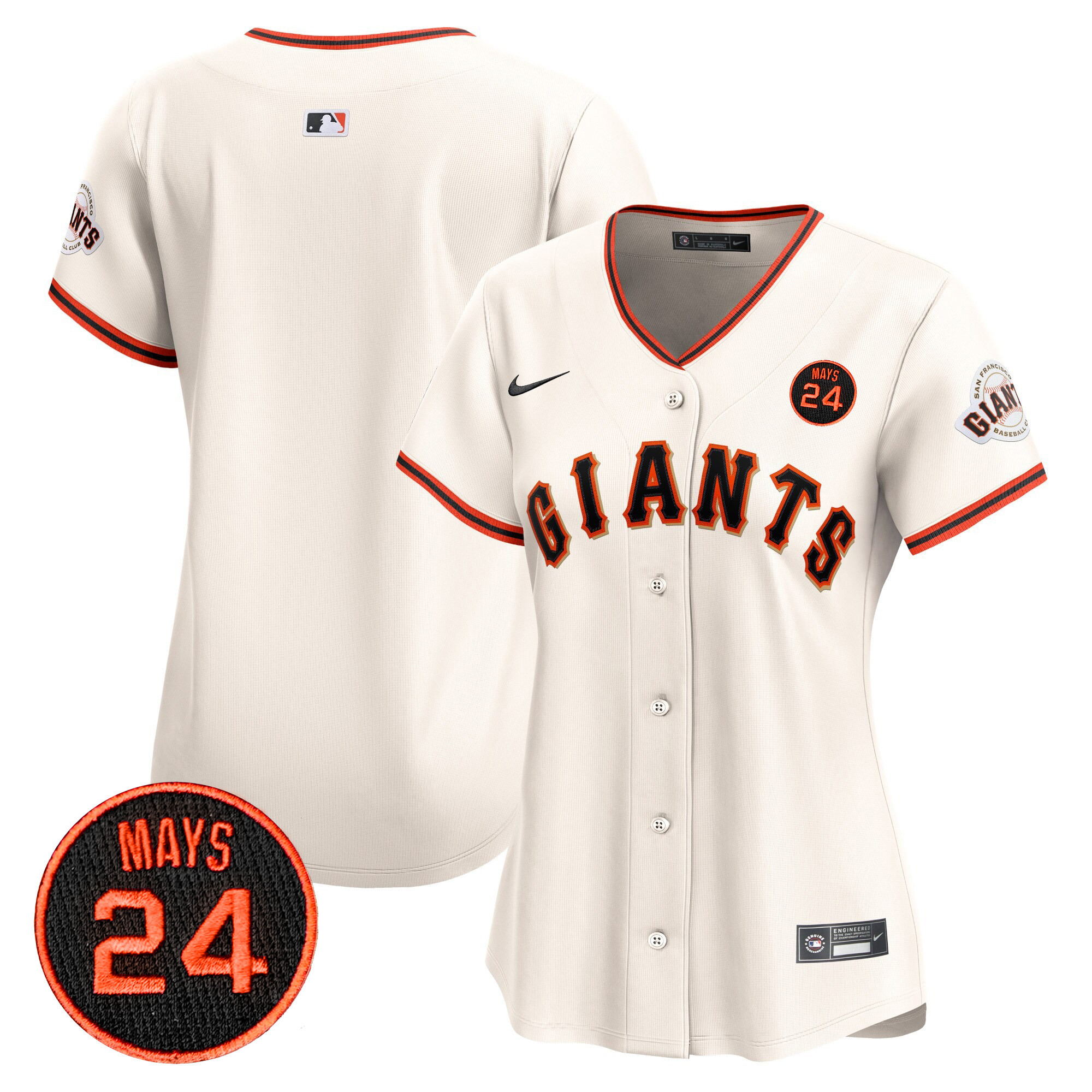 Women's San Francisco Giants 2024 Willie Mays Patch Vapor Premier Limited Jersey V3 - All Stitched