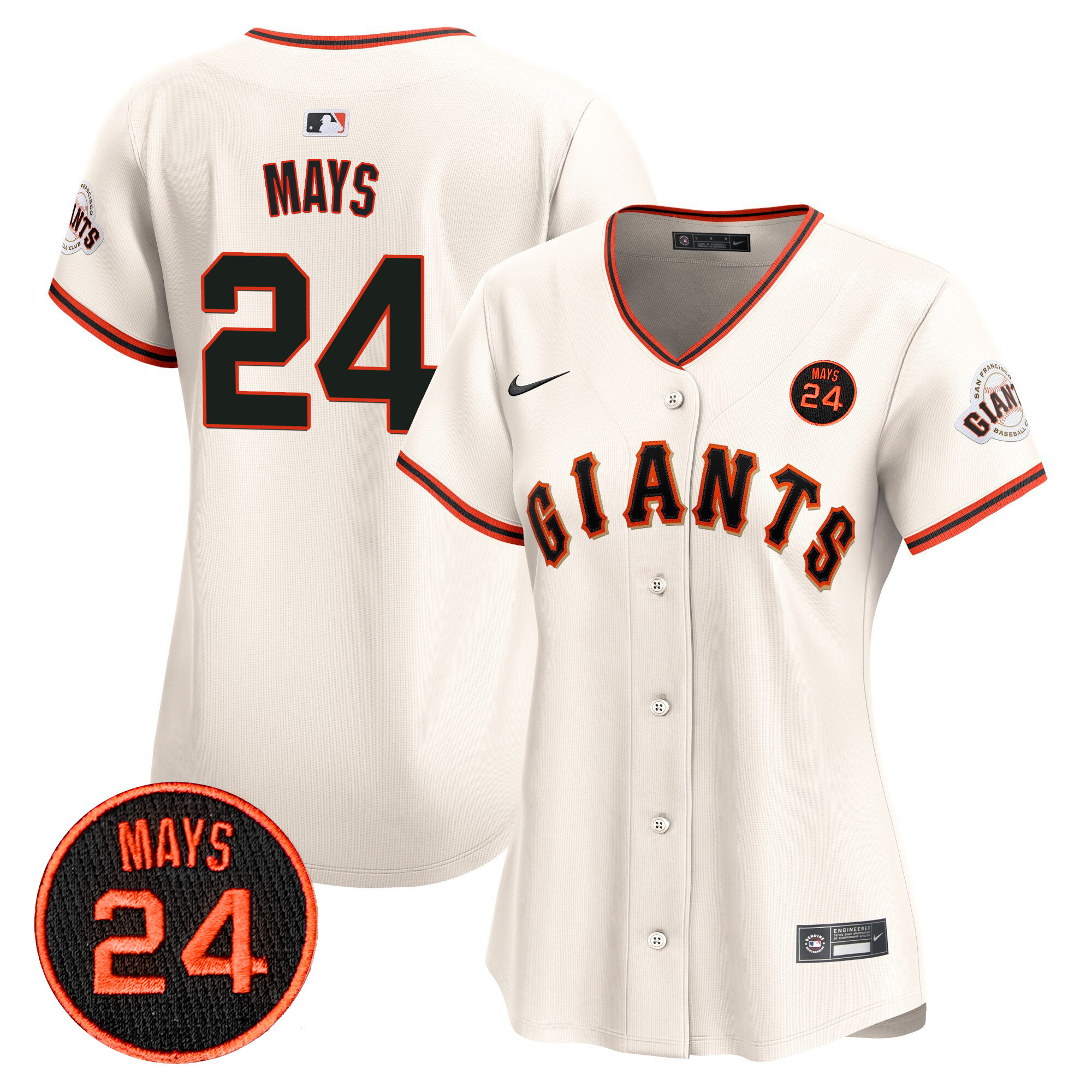 Women's San Francisco Giants 2024 Willie Mays Patch Vapor Premier Limited Jersey V3 - All Stitched