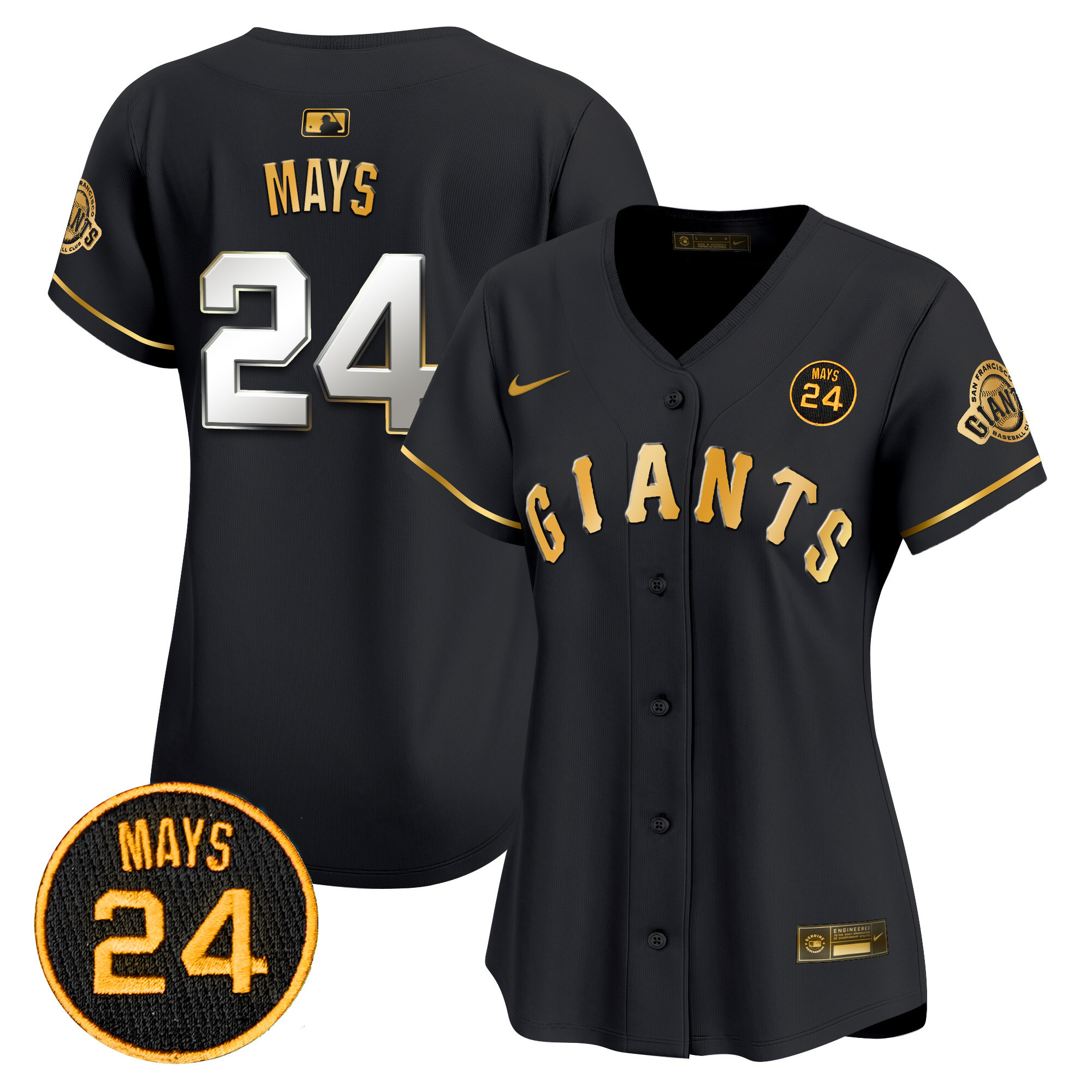 Women's San Francisco Giants 2024 Willie Mays Patch Vapor Premier Limited Jersey V3 - All Stitched