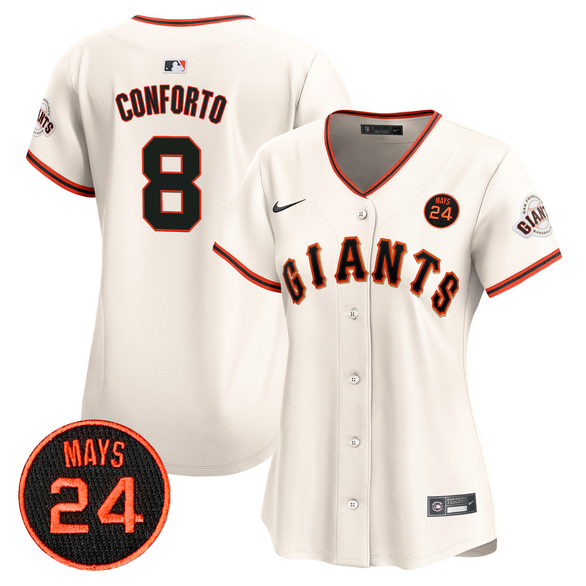 Women's San Francisco Giants 2024 Willie Mays Patch Vapor Premier Limited Jersey V3 - All Stitched