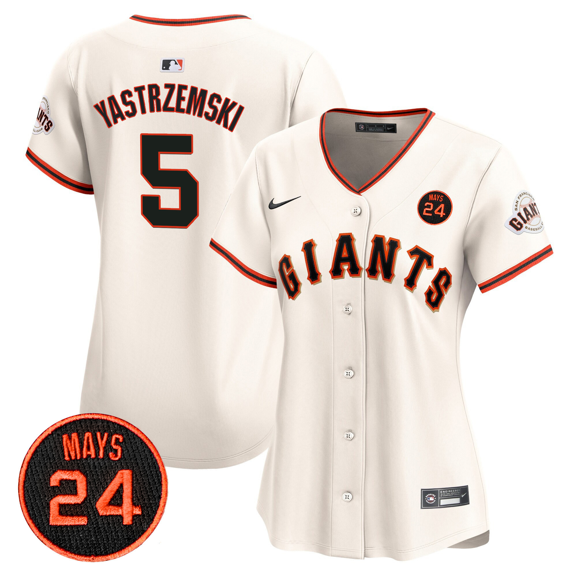 Women's San Francisco Giants 2024 Willie Mays Patch Vapor Premier Limited Jersey V3 - All Stitched