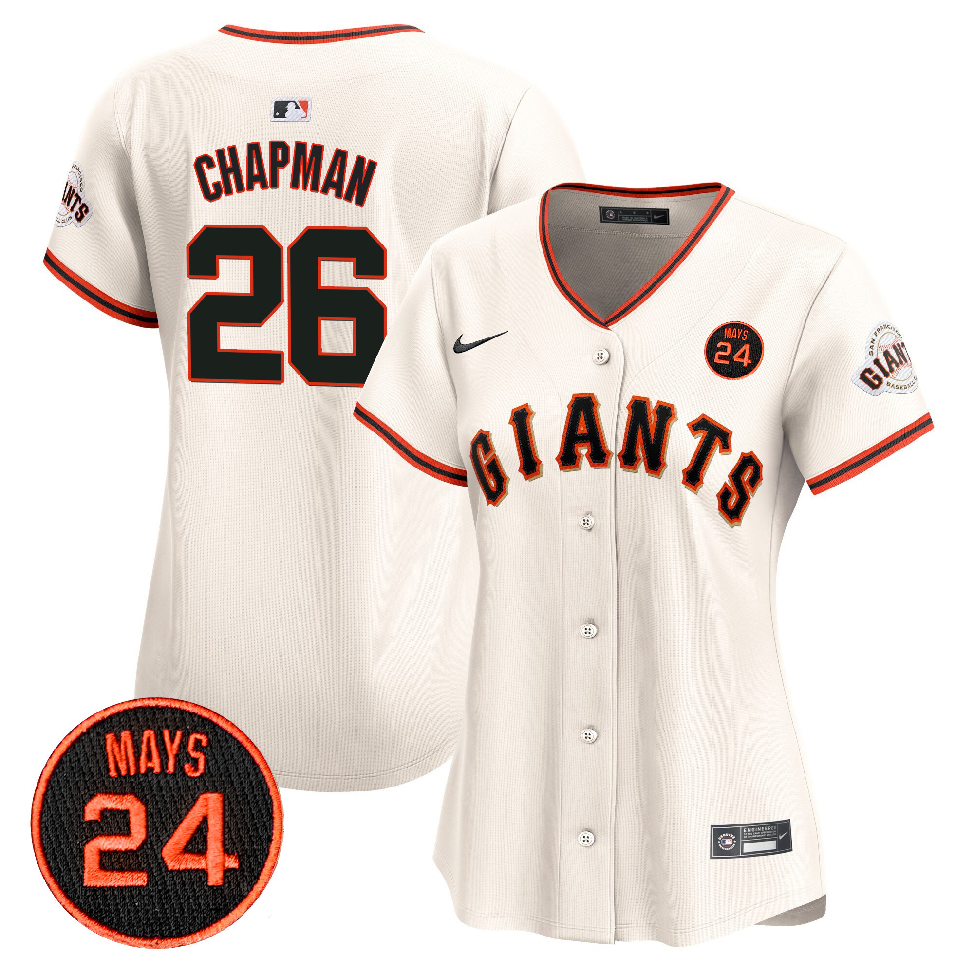 Women's San Francisco Giants 2024 Willie Mays Patch Vapor Premier Limited Jersey V3 - All Stitched