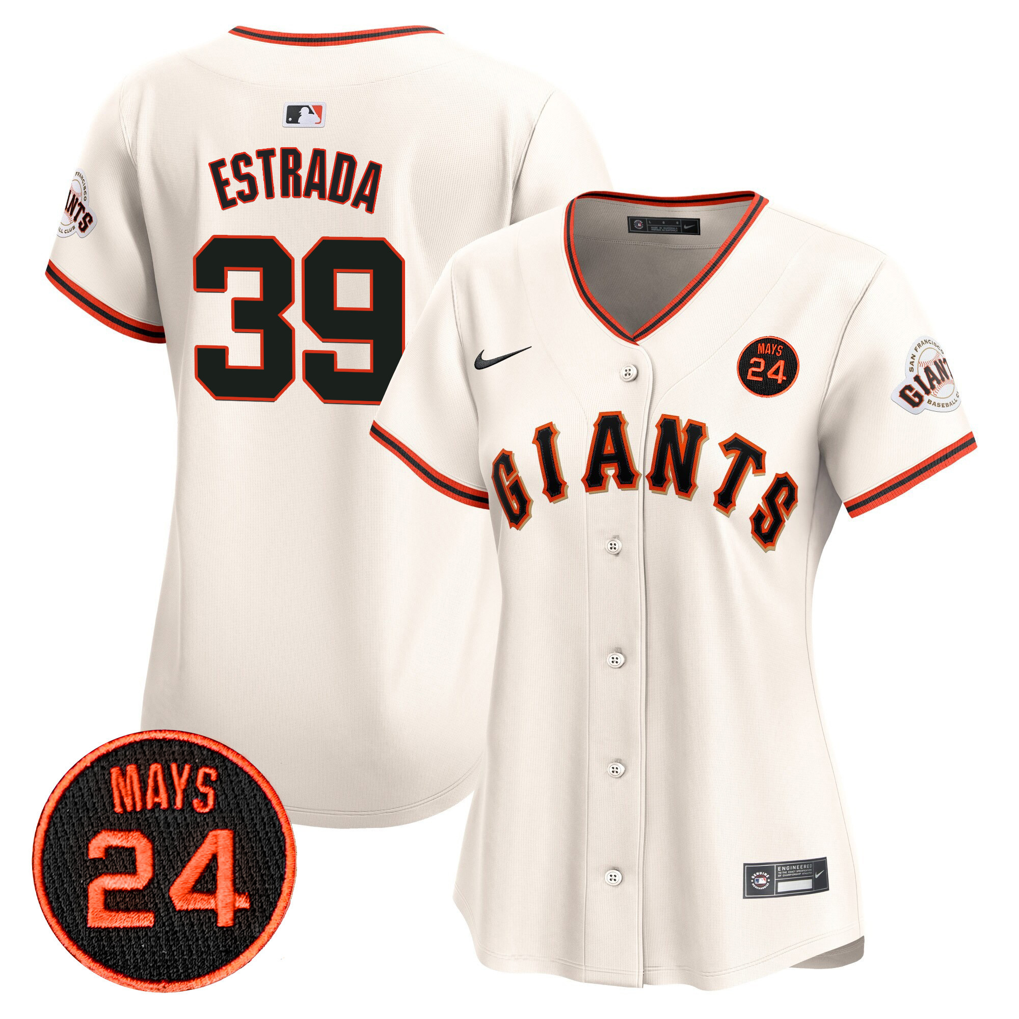Women's San Francisco Giants 2024 Willie Mays Patch Vapor Premier Limited Jersey V3 - All Stitched