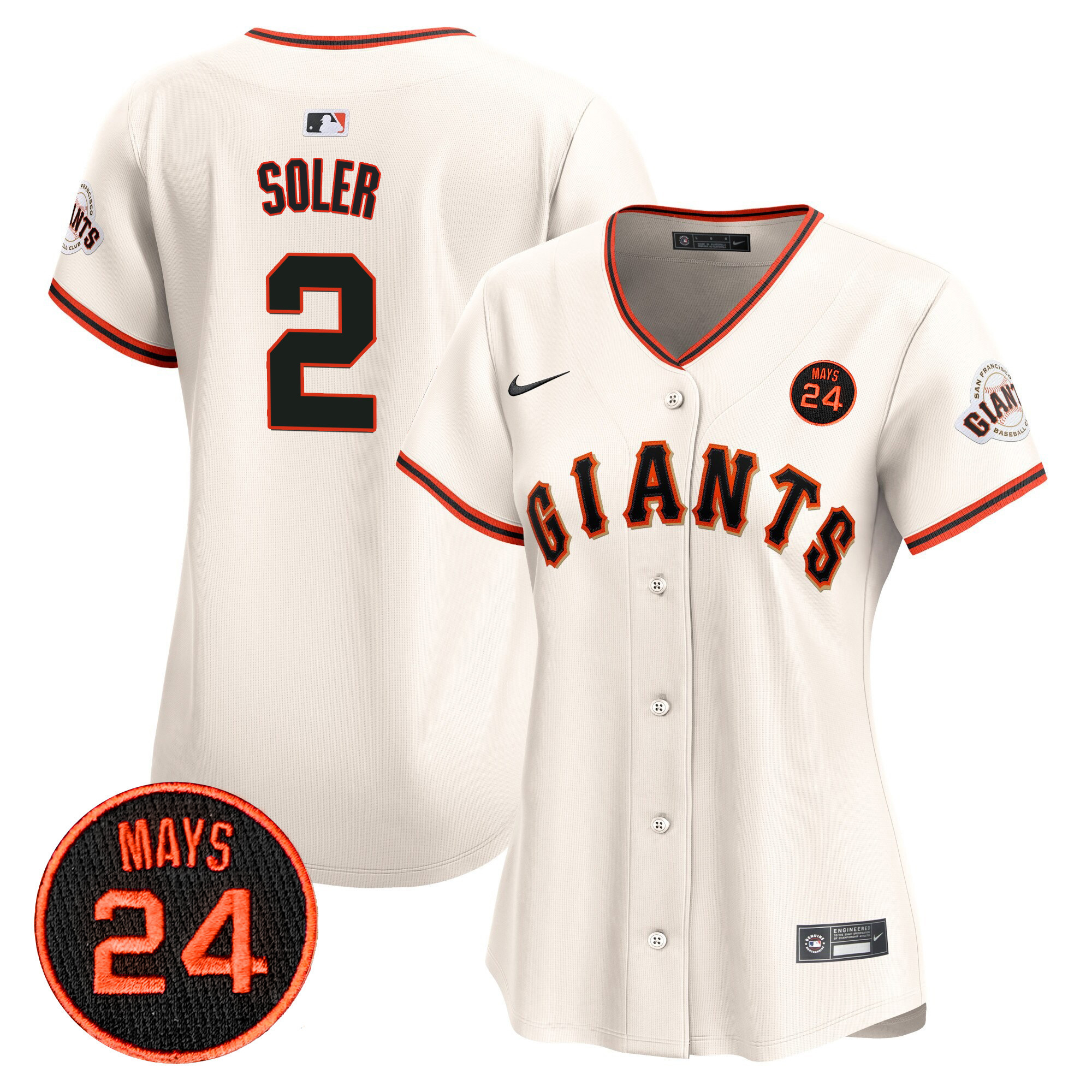 Women's San Francisco Giants 2024 Willie Mays Patch Vapor Premier Limited Jersey V3 - All Stitched