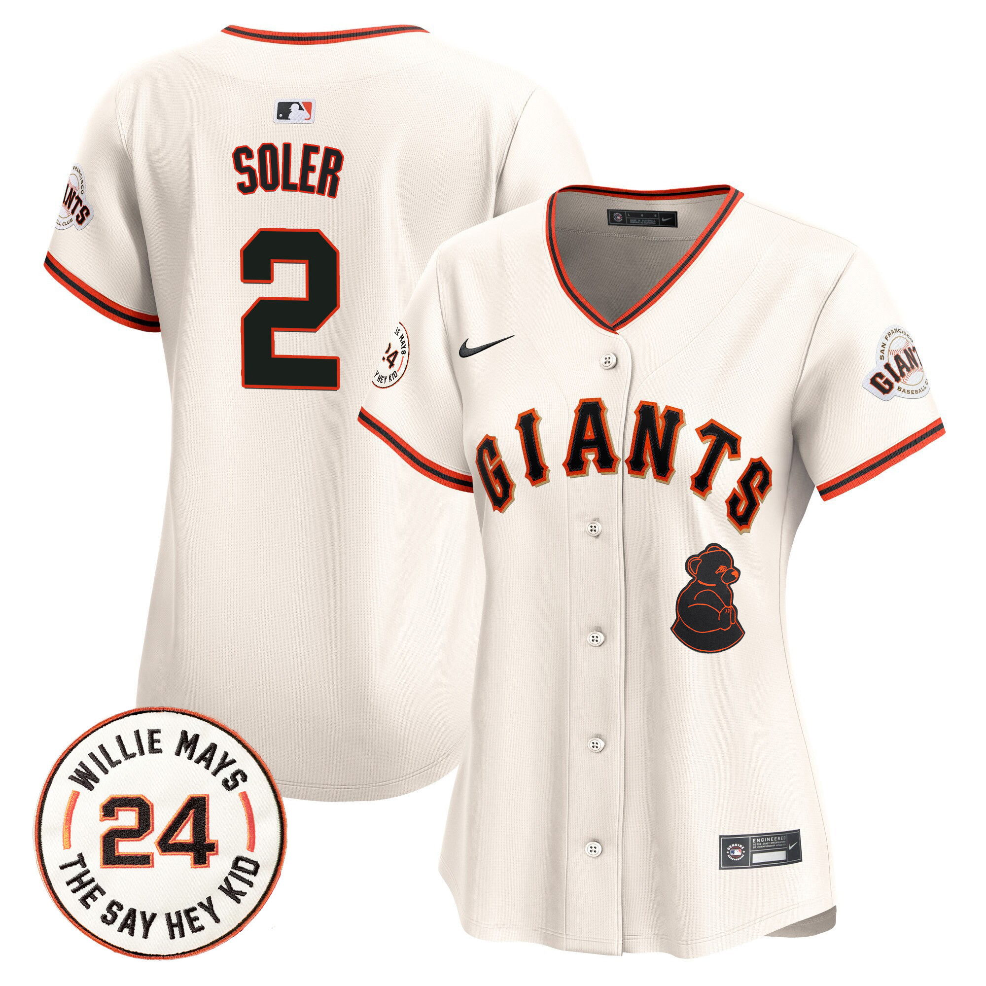 Women's San Francisco Giants 2024 Willie Mays Patch Vapor Premier Limited Jersey V4 - All Stitched