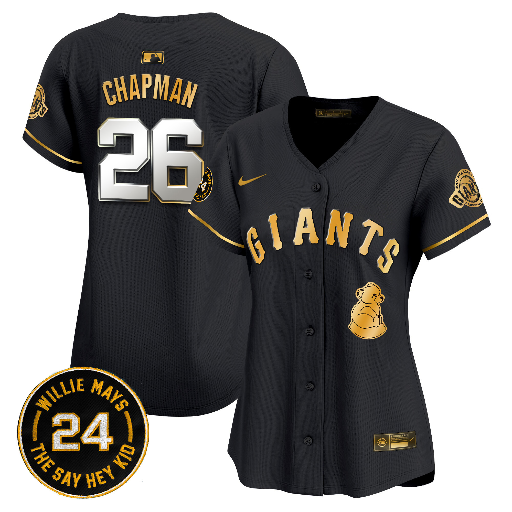 Women's San Francisco Giants 2024 Willie Mays Patch Vapor Premier Limited Jersey V4 - All Stitched