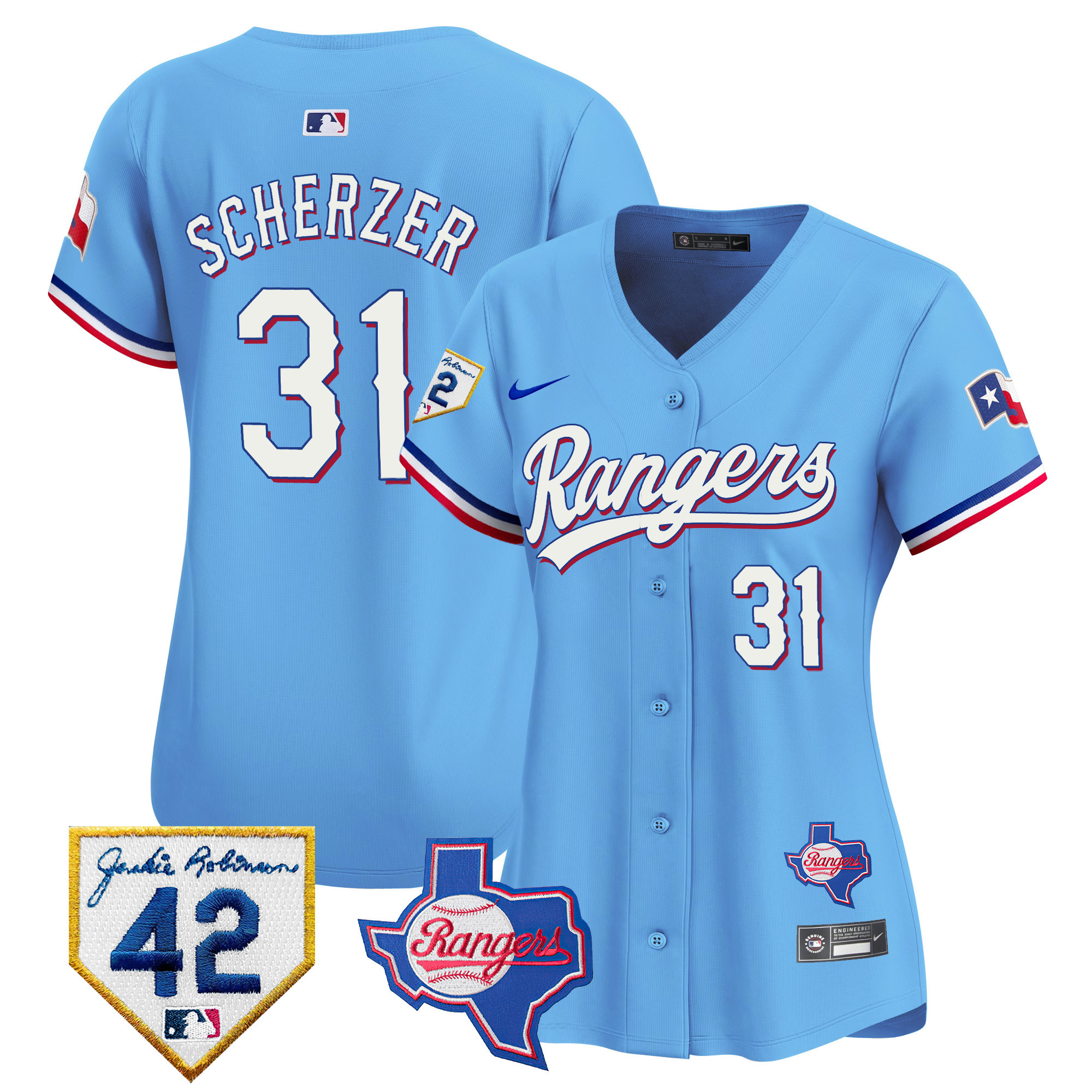 Women's Texas Rangers 2024 Jackie Robinson Patch Vapor Premier Limited Jersey - All Stitched
