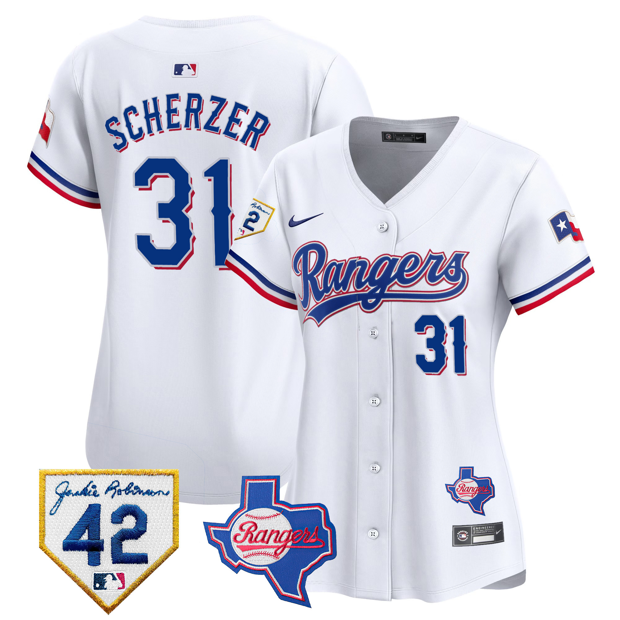 Women's Texas Rangers 2024 Jackie Robinson Patch Vapor Premier Limited Jersey - All Stitched