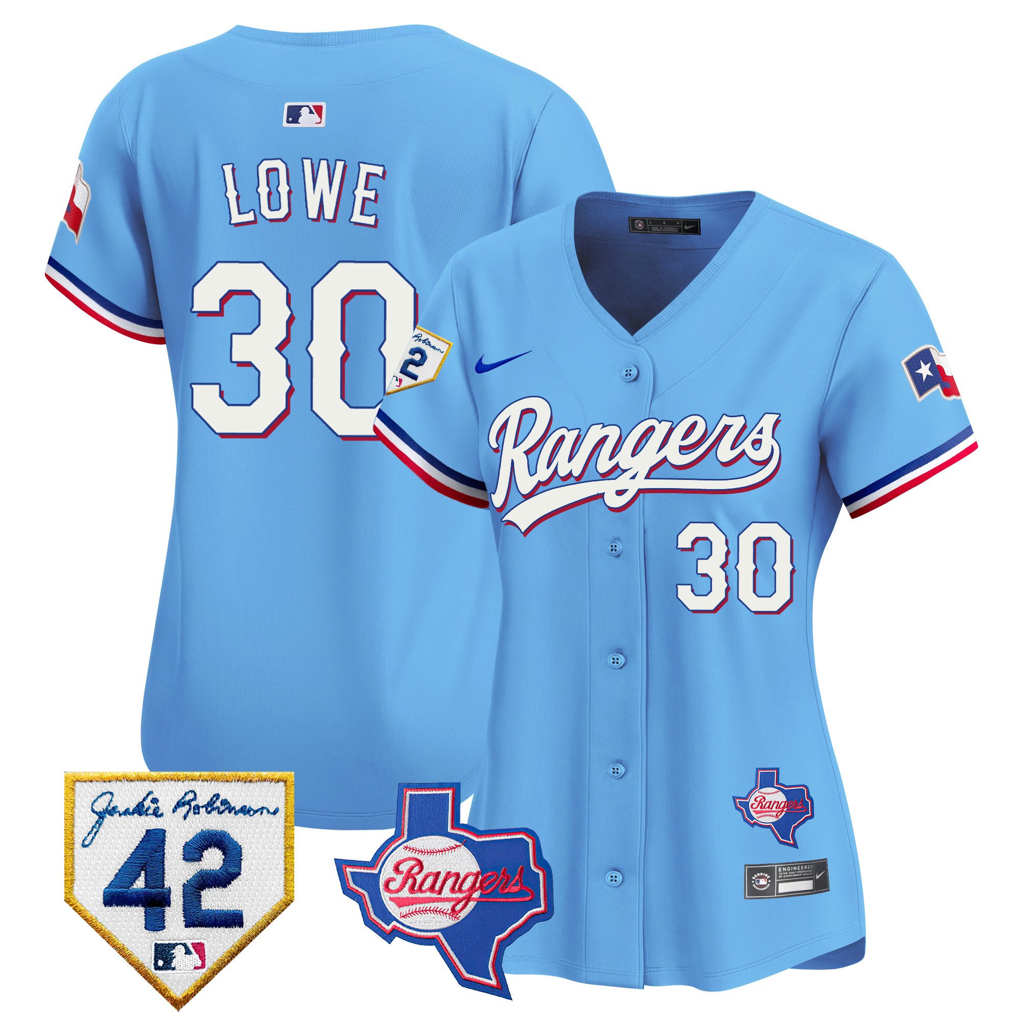 Women's Texas Rangers 2024 Jackie Robinson Patch Vapor Premier Limited Jersey - All Stitched