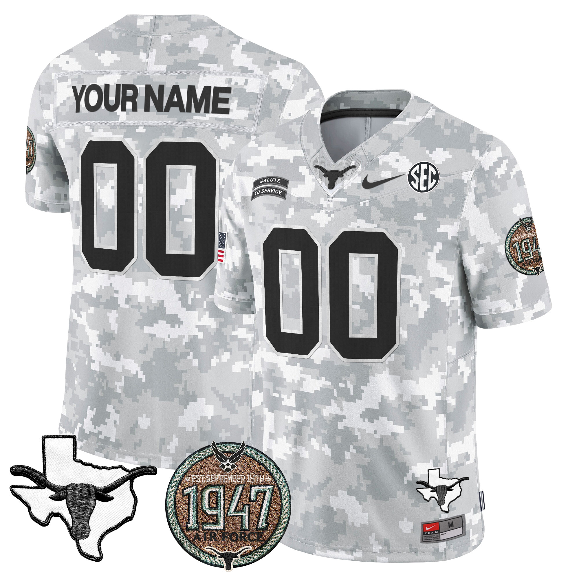 Longhorns 2024 Salute to Service Establishment Year Patch Vapor Limited Custom Jersey - All Stitched