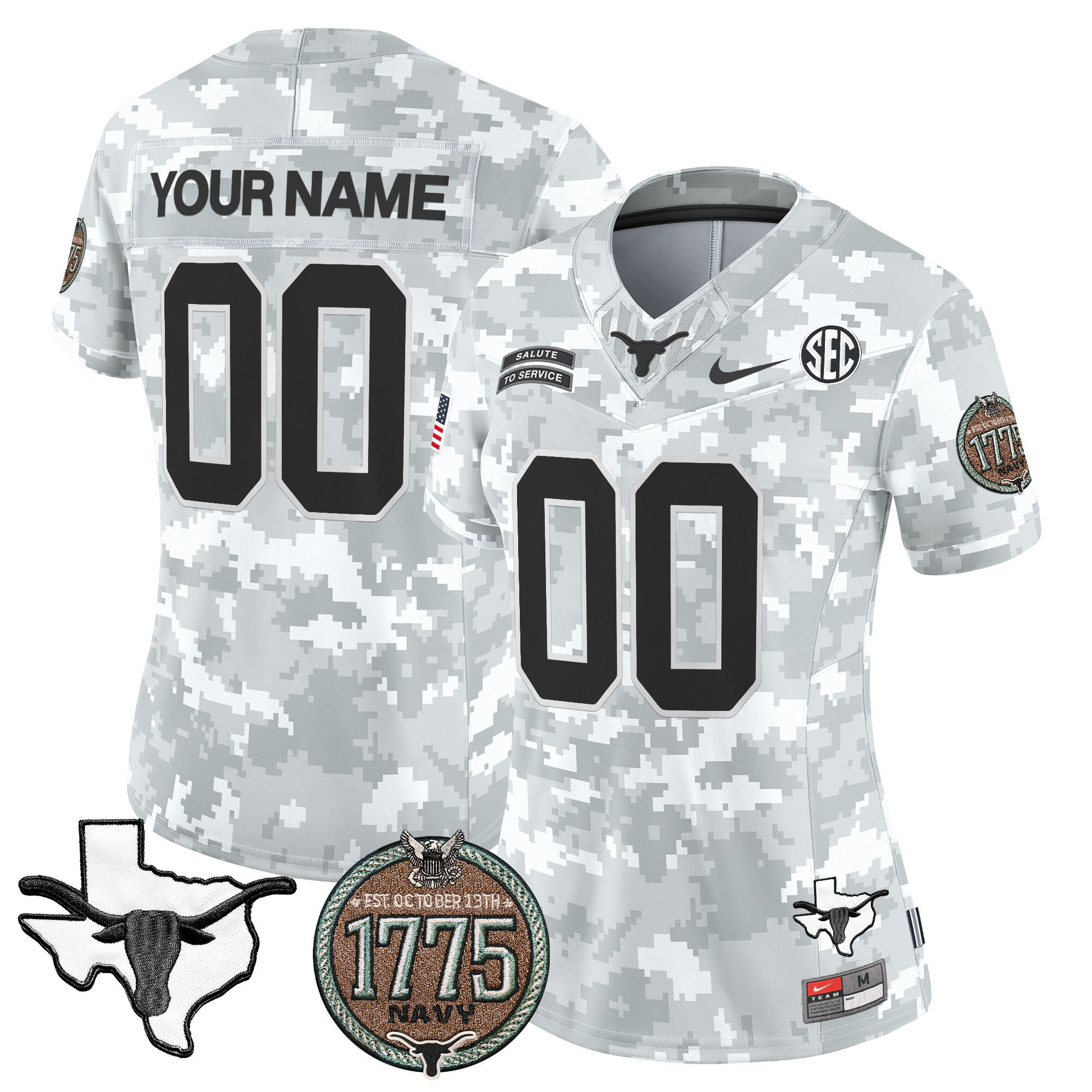 Longhorns 2024 Salute to Service Establishment Year Patch Vapor Limited Custom Jersey - All Stitched
