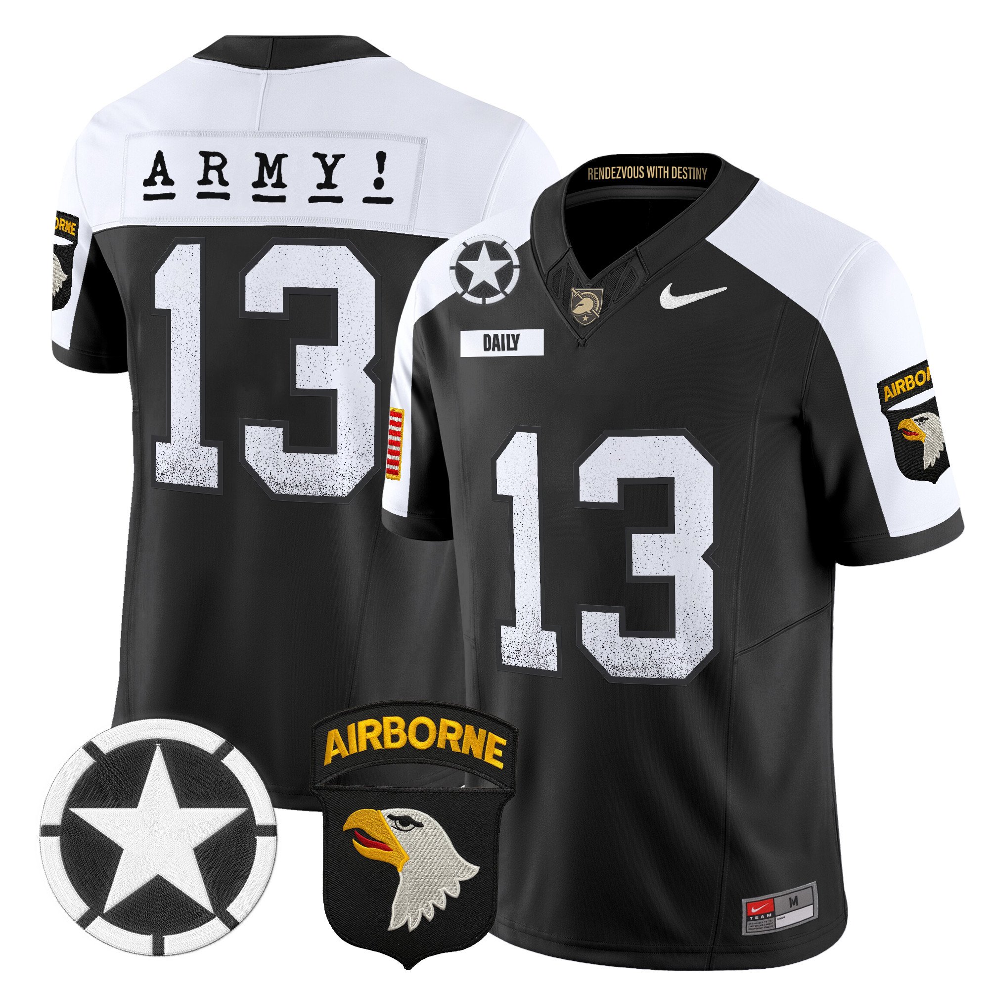 Men's Army Black Knights 101st Airborne Division Patch 2024 Vapor Limited Jersey - All Stitched