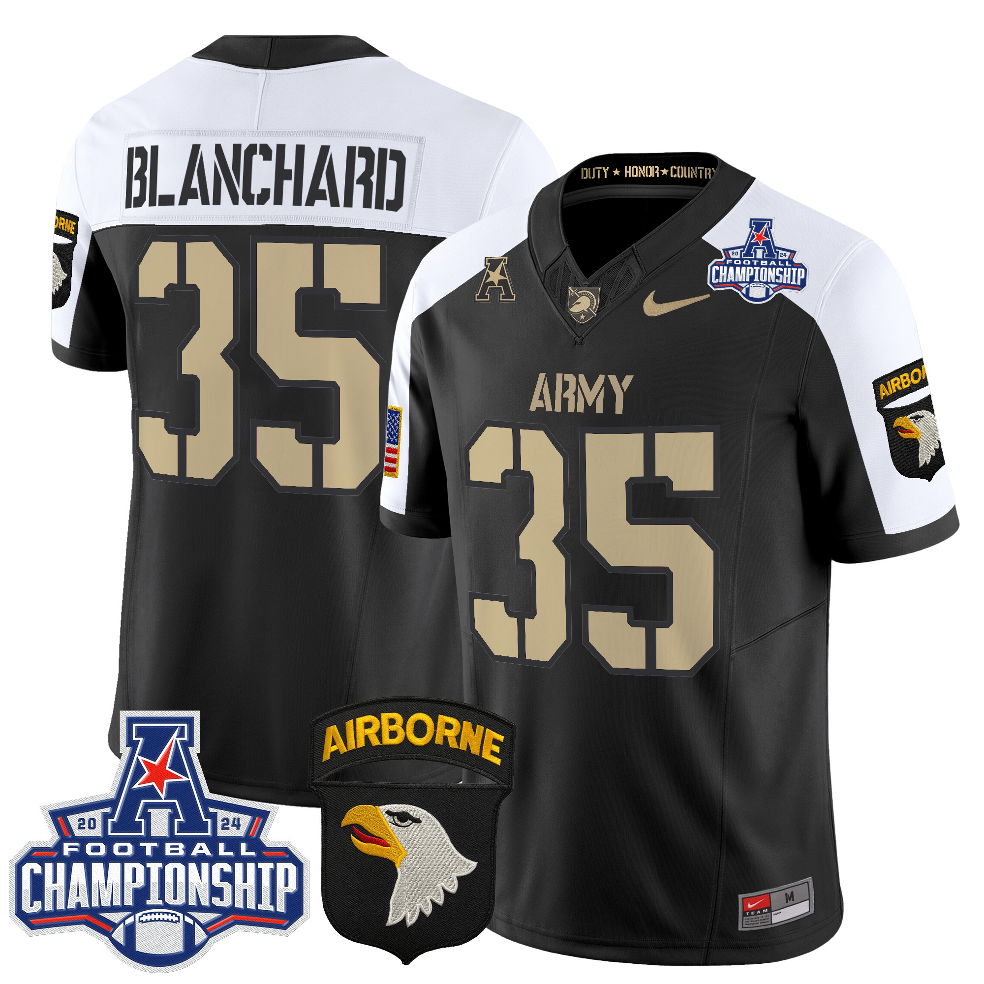 Men's Army Black Knights 2024 AAC Championship Patch Vapor Limited Jersey V3 - All Stitched