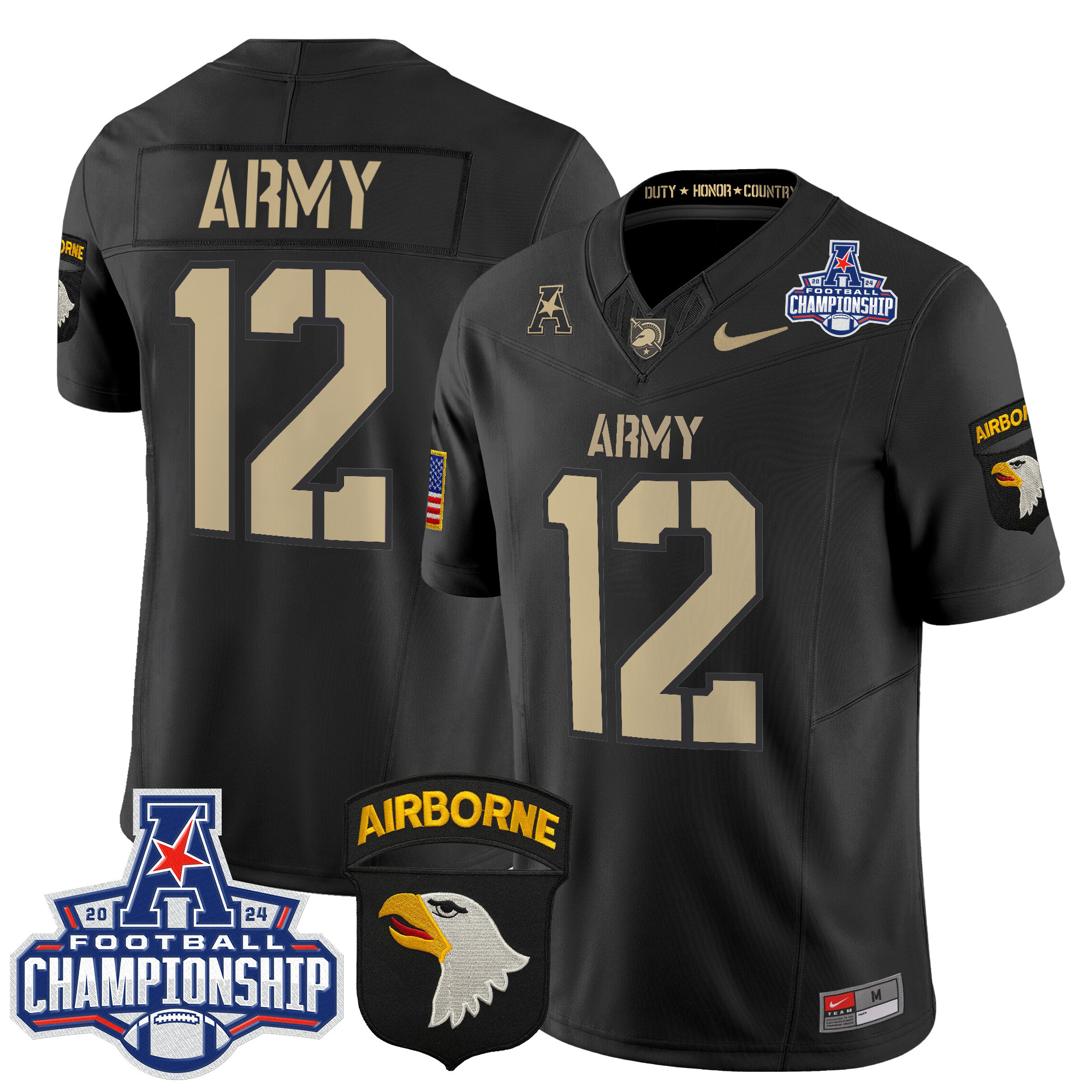 Men's Army Black Knights 2024 AAC Championship Patch Vapor Limited Jersey V3 - All Stitched