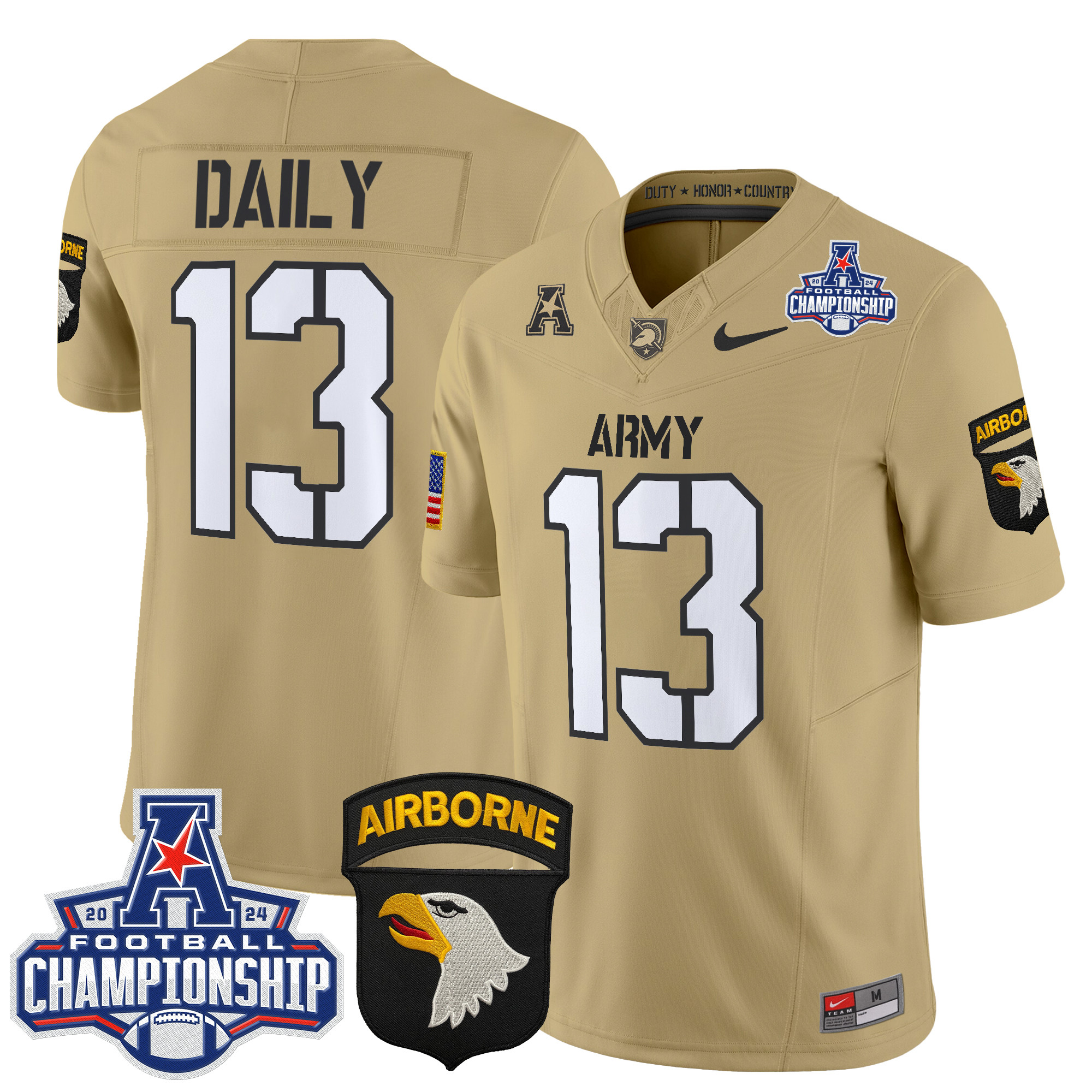 Men's Army Black Knights 2024 AAC Championship Patch Vapor Limited Jersey V3 - All Stitched