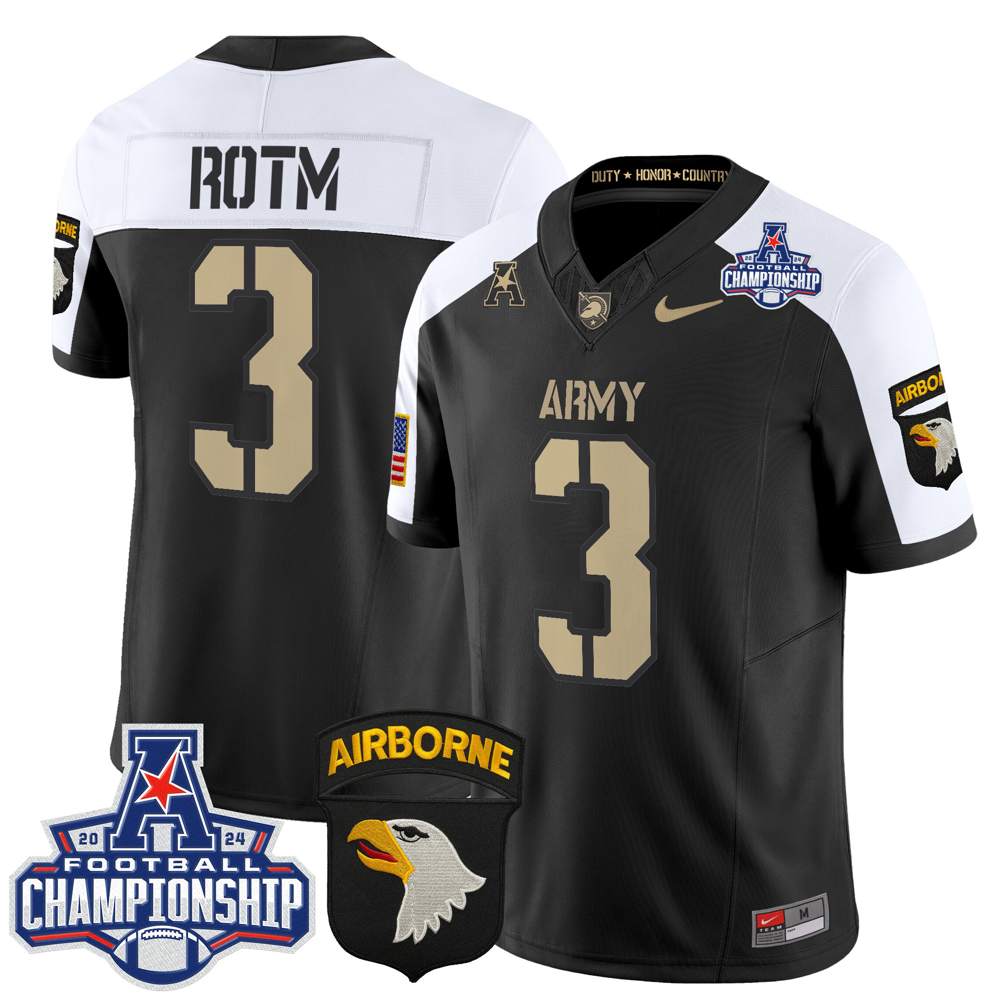 Men's Army Black Knights 2024 AAC Championship Patch Vapor Limited Jersey V3 - All Stitched