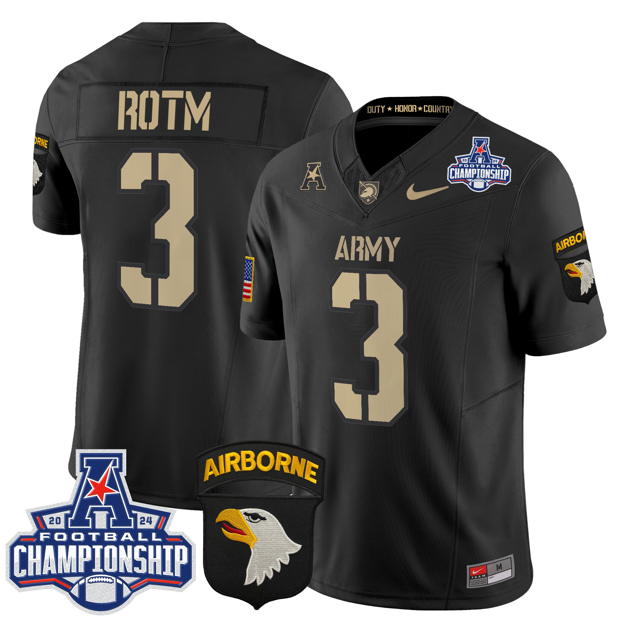 Men's Army Black Knights 2024 AAC Championship Patch Vapor Limited Jersey V3 - All Stitched