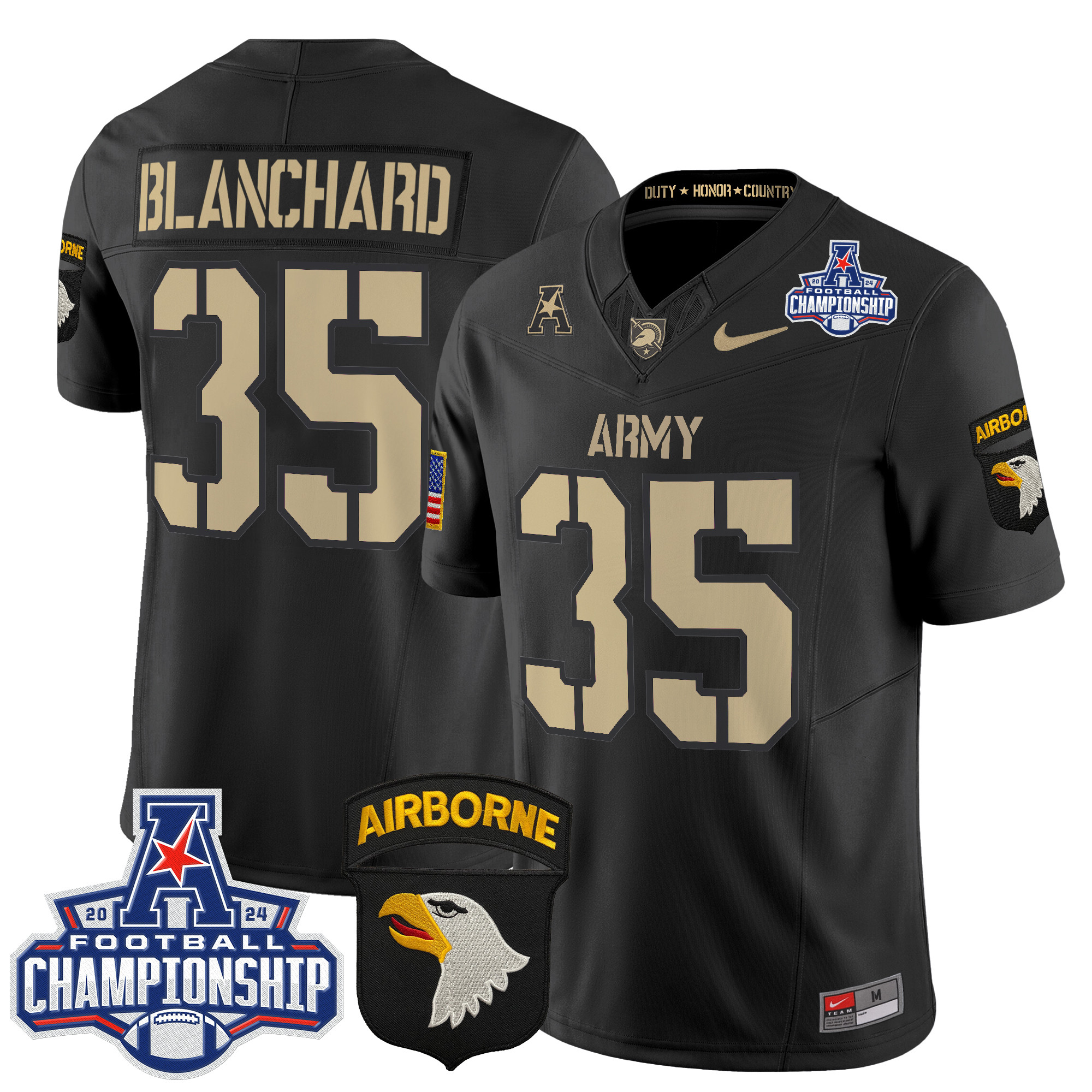 Men's Army Black Knights 2024 AAC Championship Patch Vapor Limited Jersey V3 - All Stitched