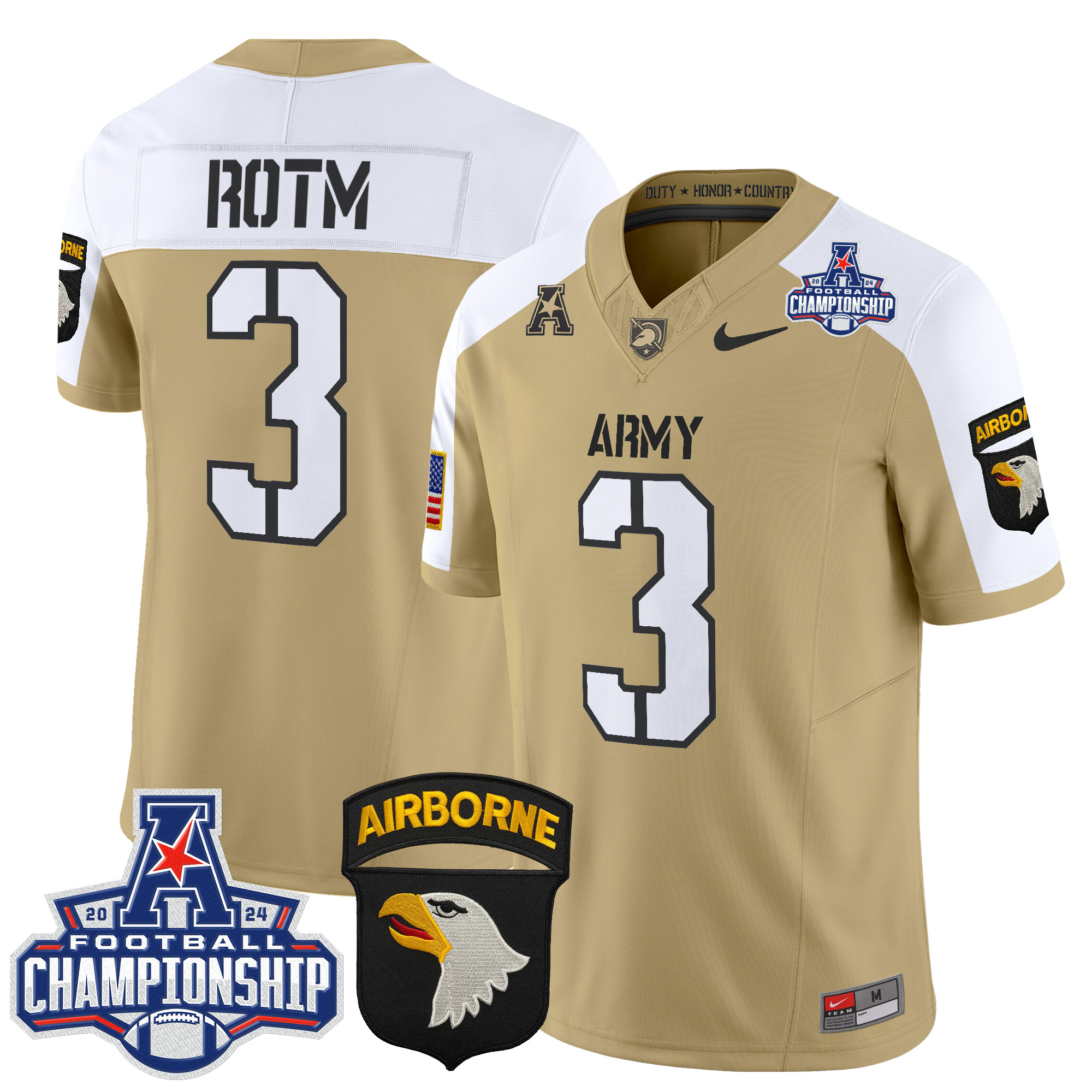 Men's Army Black Knights 2024 AAC Championship Patch Vapor Limited Jersey V3 - All Stitched