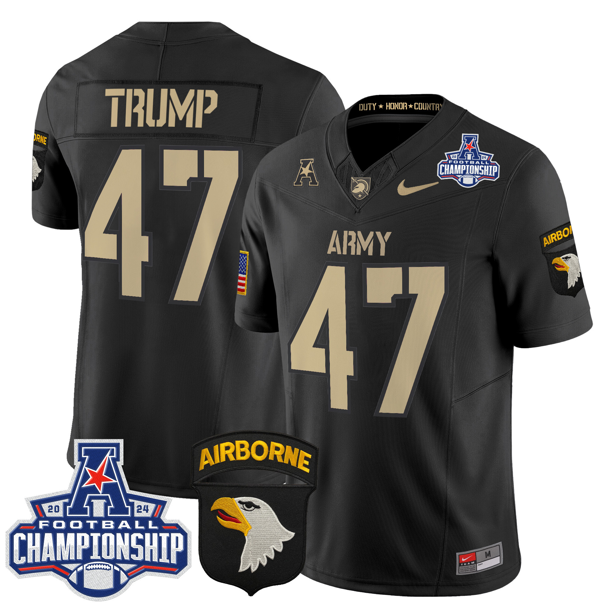 Men's Army Black Knights 2024 AAC Championship Patch Vapor Limited Jersey V3 - All Stitched