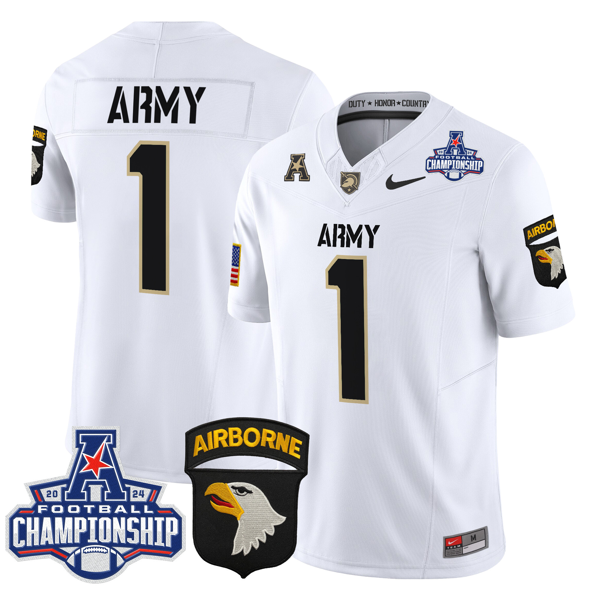 Men's Army Black Knights 2024 AAC Championship Patch Vapor Limited Jersey V3 - All Stitched